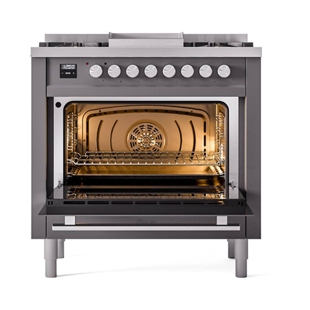 Alt View 4. ILVE - ILVE Professional Plus II Series 36 in. Dual Fuel Range with 6 Sealed Burners + Griddle (Liquid Propane, Satin Trim) - Graphite Matte.