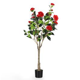 Oumilen - 2 Pack Artificial Camellia Tree in Black Pot - Red