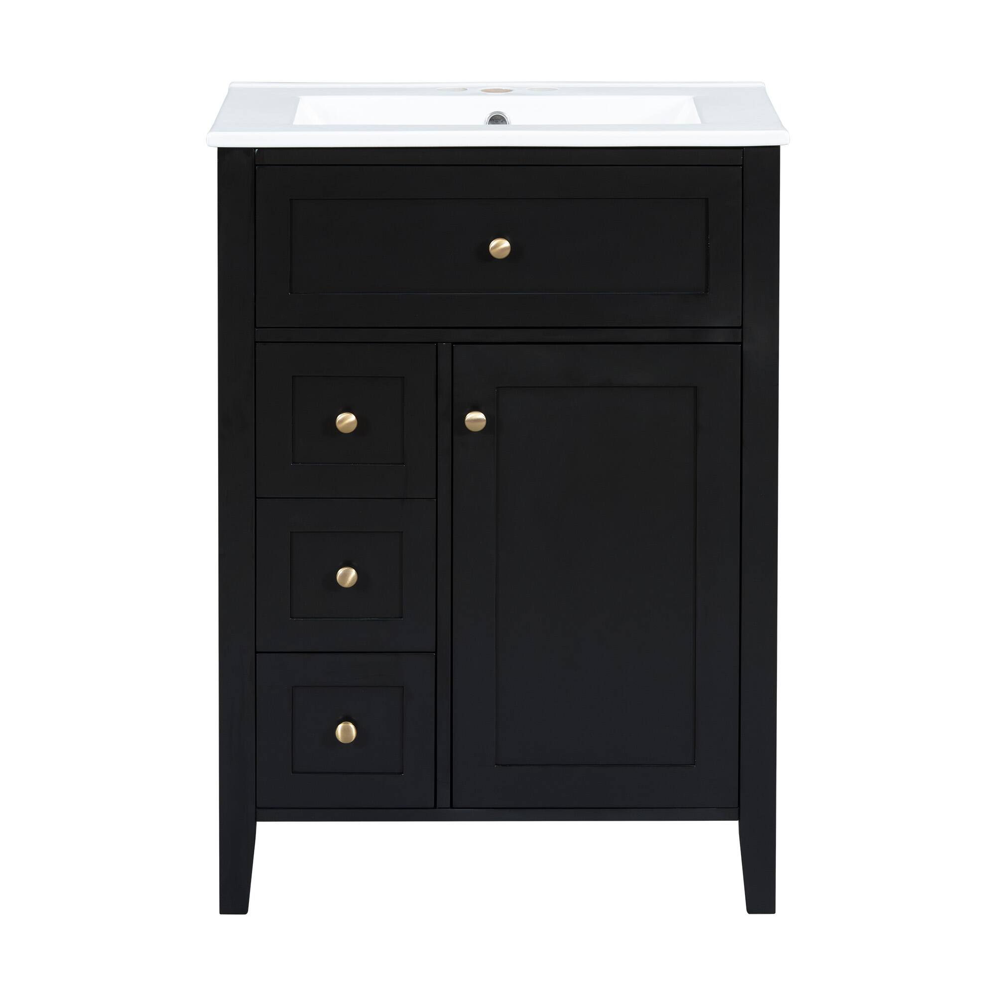 Back. Whisen - 24" Bathroom Vanity with Sink, 4 Drawers & Cabinet with Adjustable Shelves for Small to Medium Bathrooms - Black.
