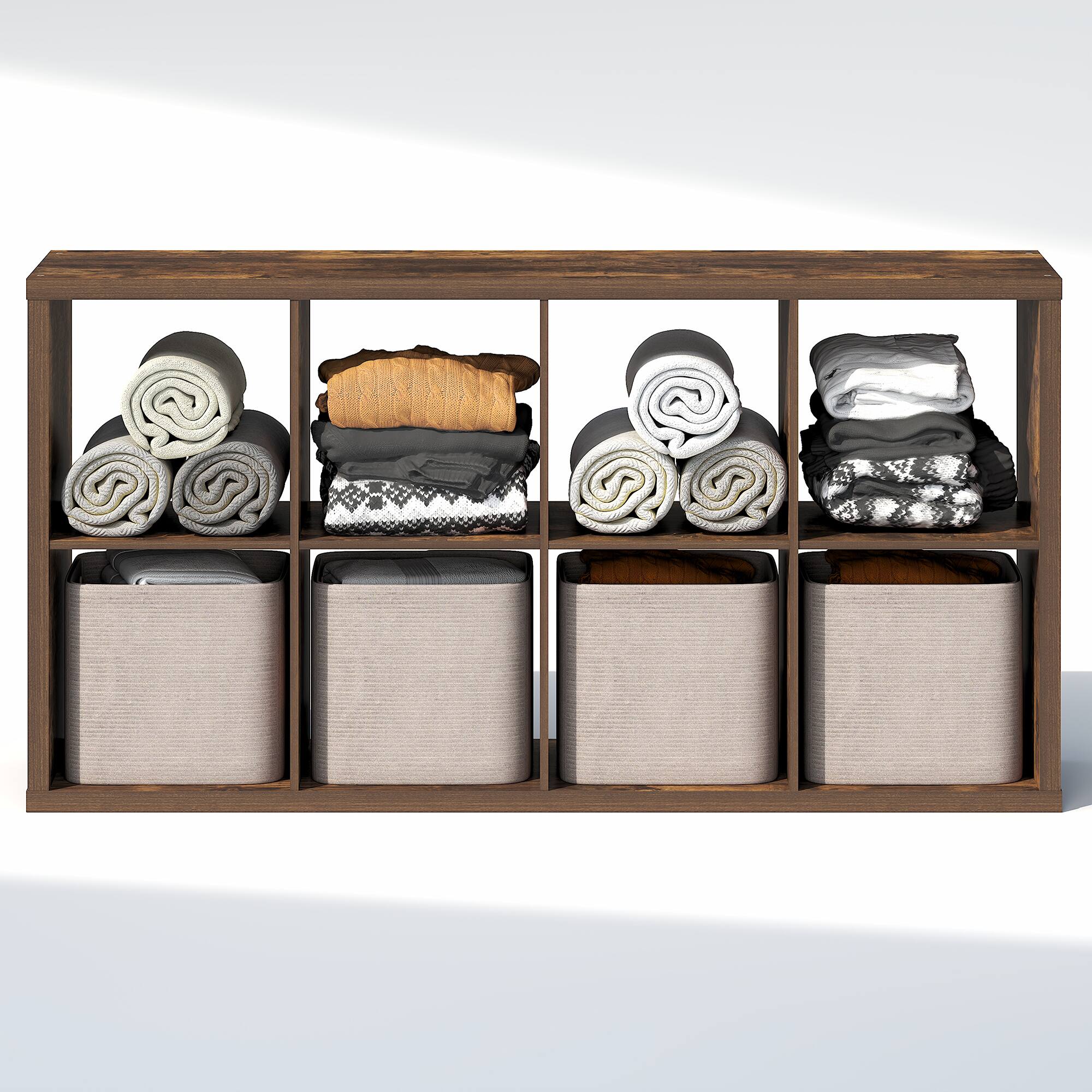 Alt View 3. Furinno - CUBIC Closet Organizers, 8-Cube Closet Organizer, Open Shelf, Extra Thick Frame, for Wardrobe, Bedroom, Living Room - Amber Pine.