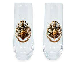 Silver Buffalo - Harry Potter Hogwarts 9-Ounce Stemless Fluted Glassware | Set of 2 - Gold