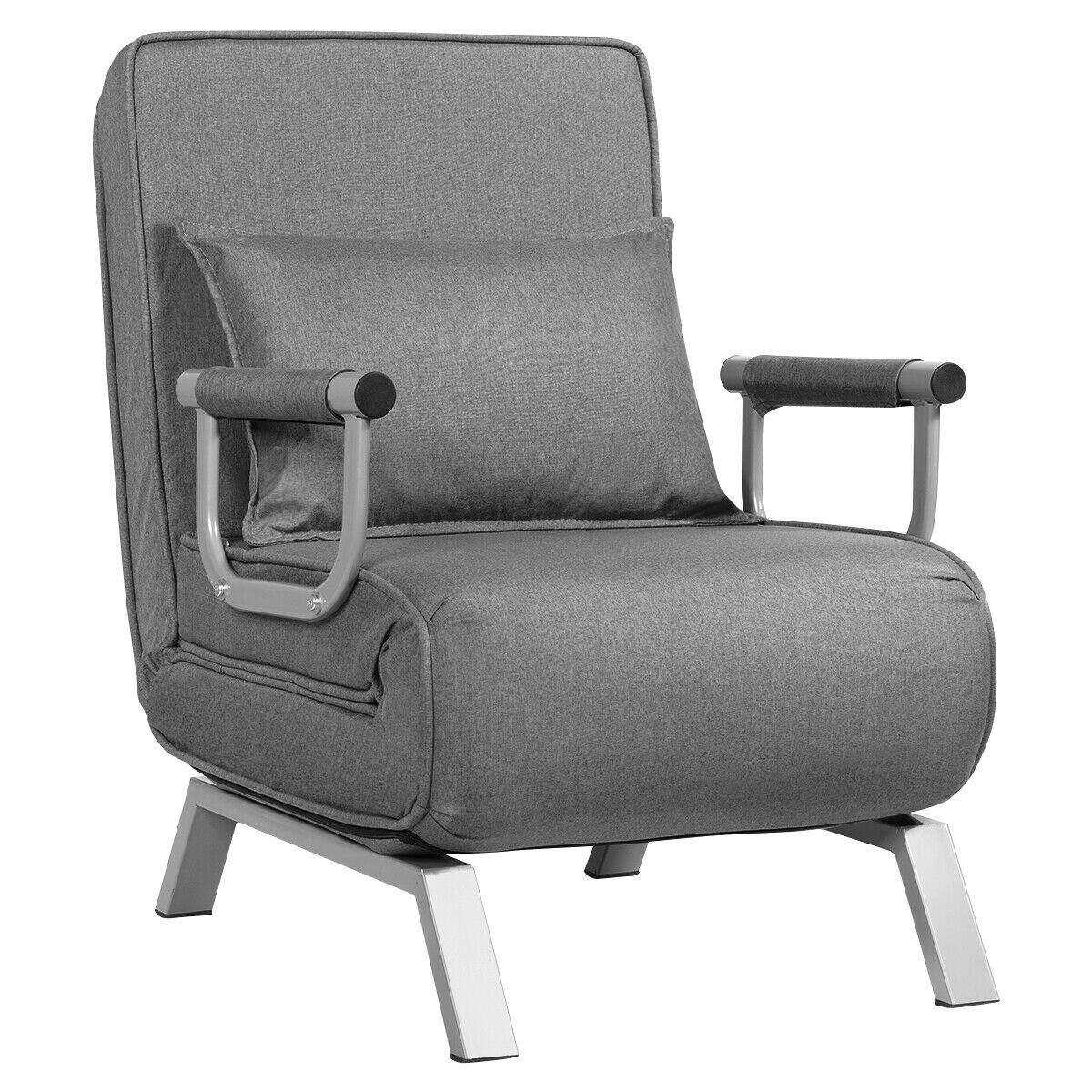Front. WELLFOR - 6-Position Convertible Sleeper Chair with Pillow - Gray.