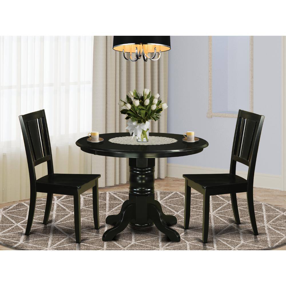 Back. East West Furniture - 3 PC dinette set for 2-Kitchen Table and 2 Dining Chairs - Black.