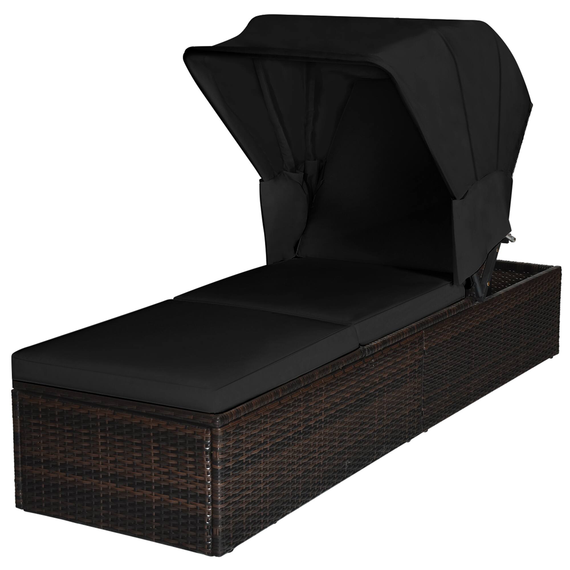 Alt View 1. Gymax - Gymax Rattan Patio Chaise Lounge Chair W/ Adjustable Canopy Black Cushion - Black.