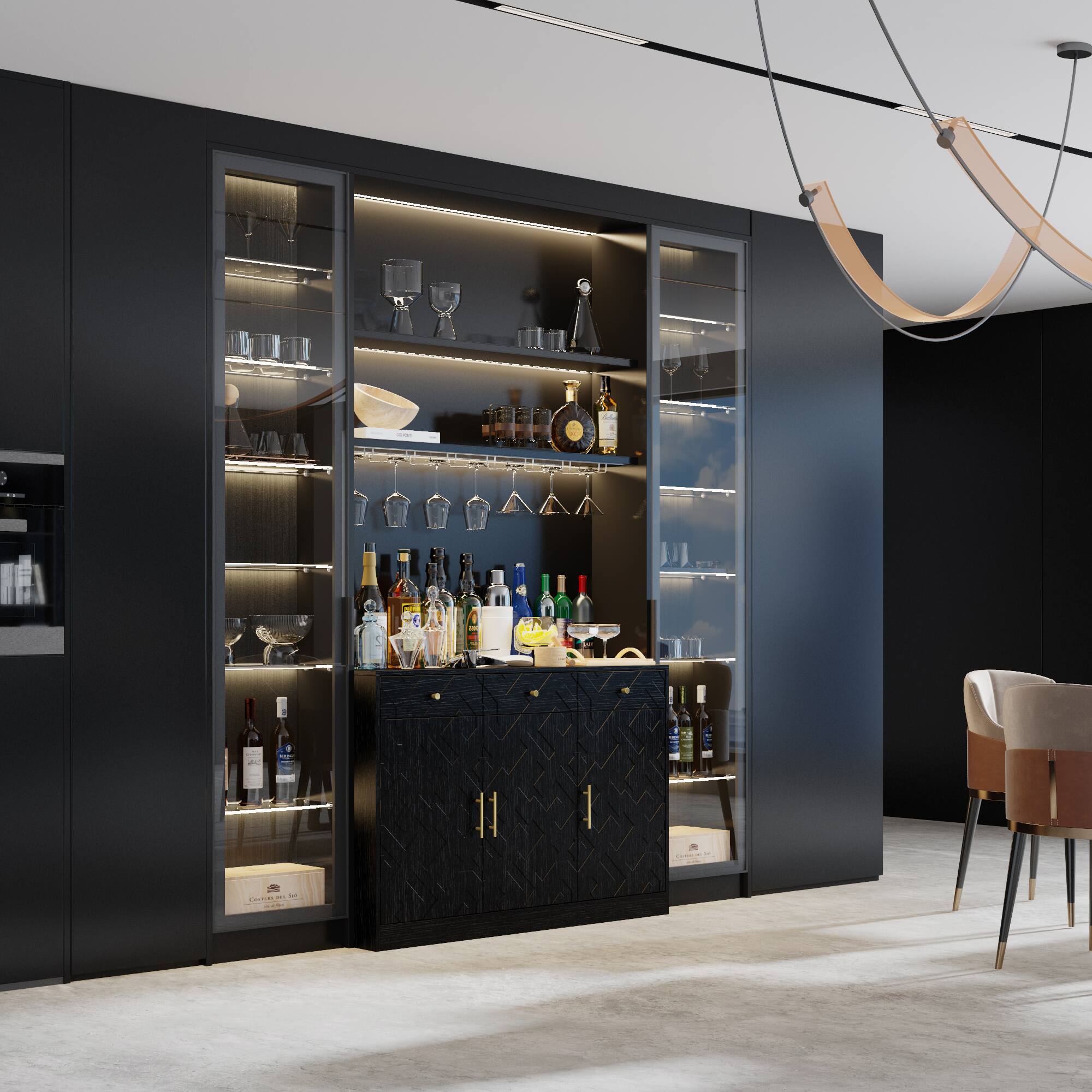 Alt View 9. Famapy - Famapy Modern Patterned Storage Cabinet with Anti - Tip & Metal Handles - Black.