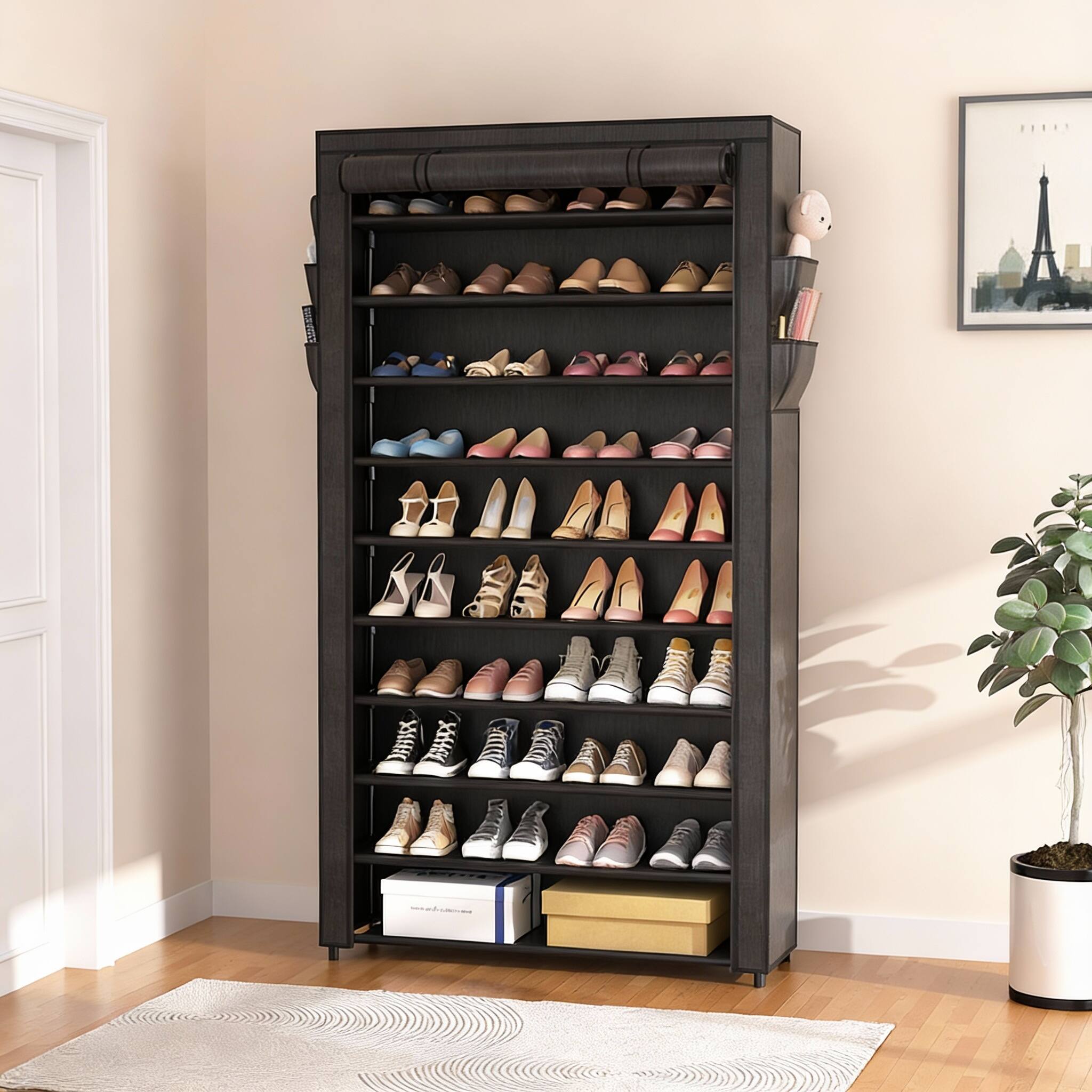 Alt View 1. Frangdom - 10-Tier Shoe Rack with Cover Stackable 50-Pair Metal Organizer - GREY.