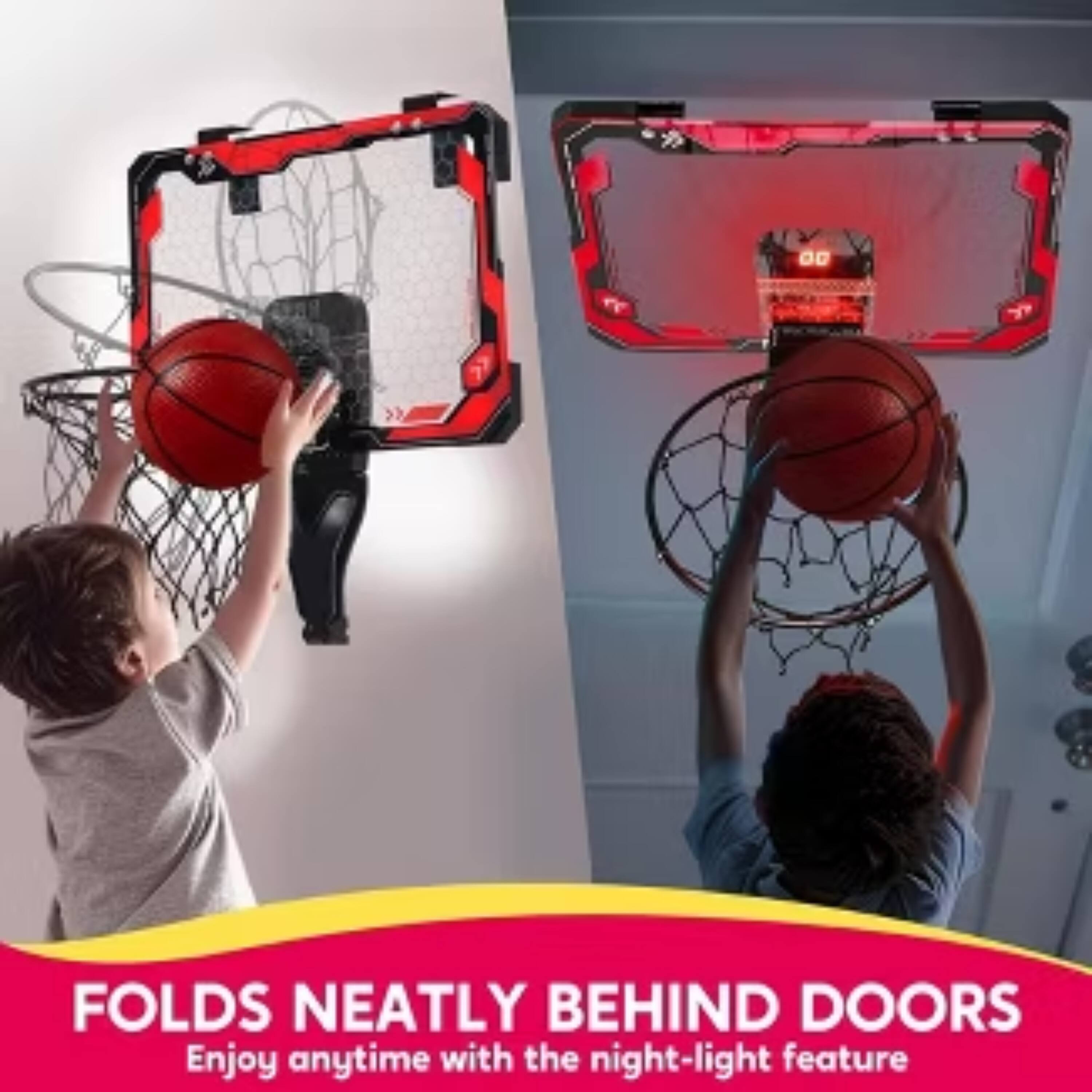 Joyfy Kid Basketball Hoop Light Up Over The Door With Scoreboard & 4 ...