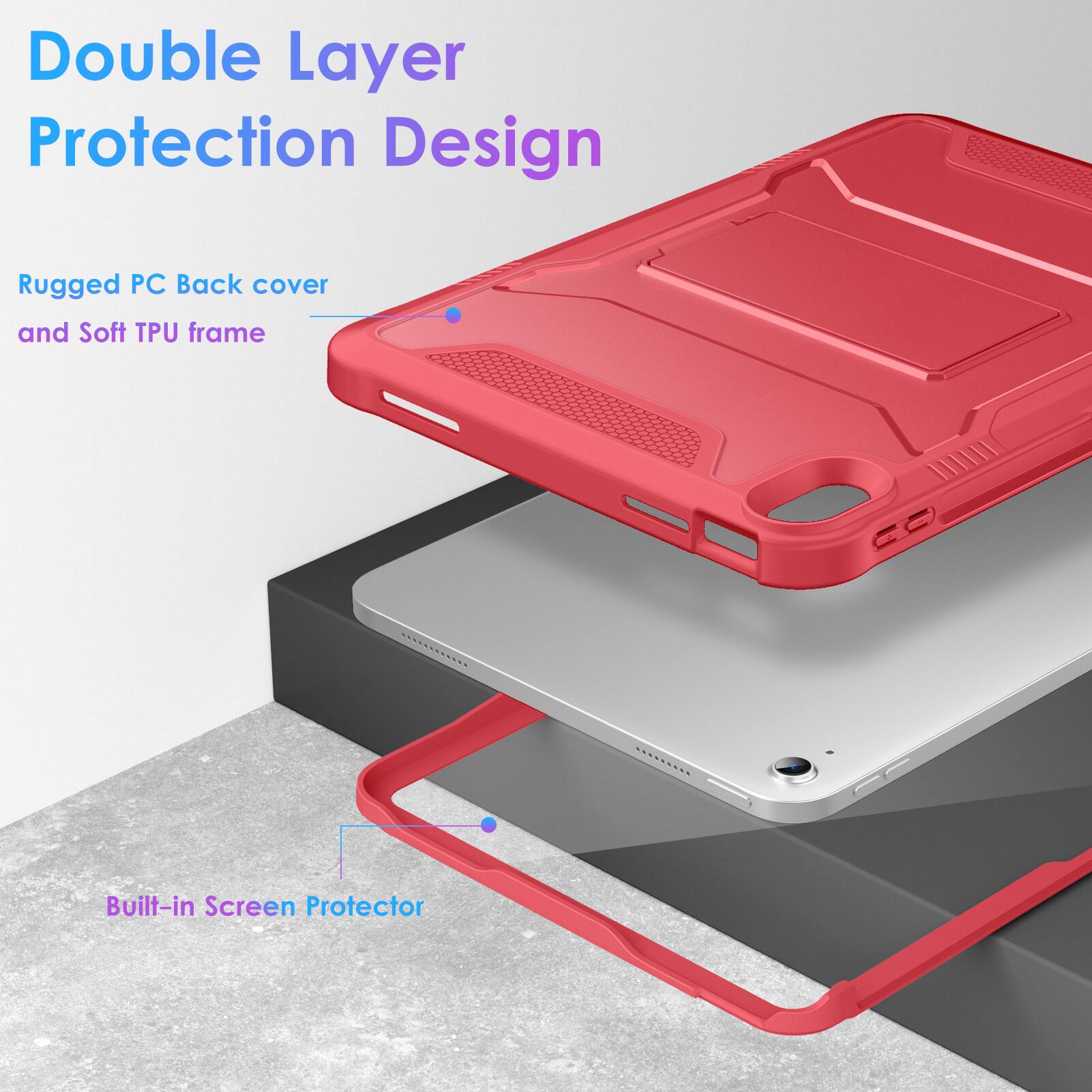 Double Layer Protection Design

Rugged PC Back cover and Soft TPU frame

Built-in Screen Protector