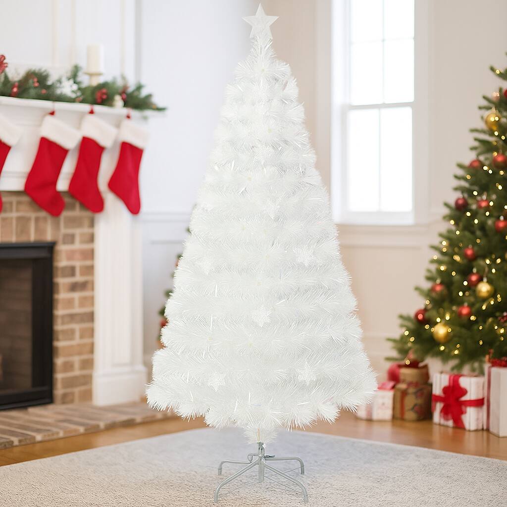 Angle. BreeBe - Pre-Lit Iridescent Fiber Optic Tree – 5ft 6ft 7ft Artificial Christmas Decor - White.