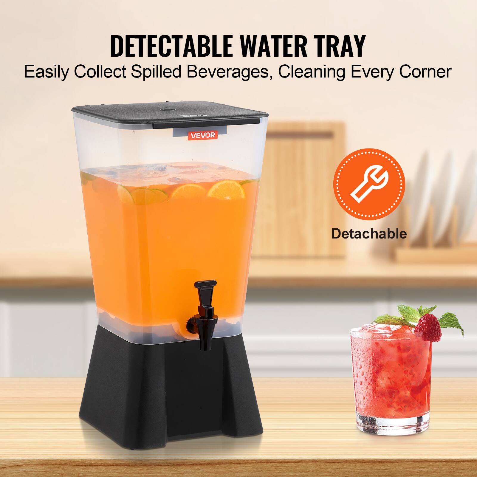 DETECTABLE WATER TRAY  
Easily Collect Spilled Beverages, Cleaning Every Corner  

VEVOR  

Detachable