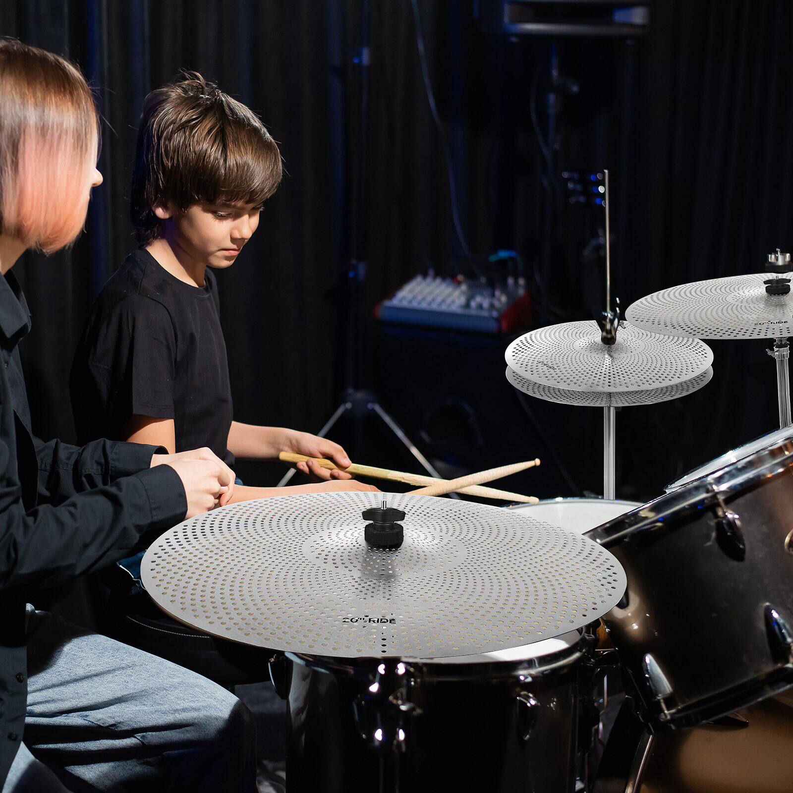 Alt View 1. Glintex - Low Volume Cymbal Pack, 4-Piece Quiet Alloy Cymbals for Drum Set with 14" Hi-Hats, 16" & 18" Crash, 20" Ride - Bright Silver.