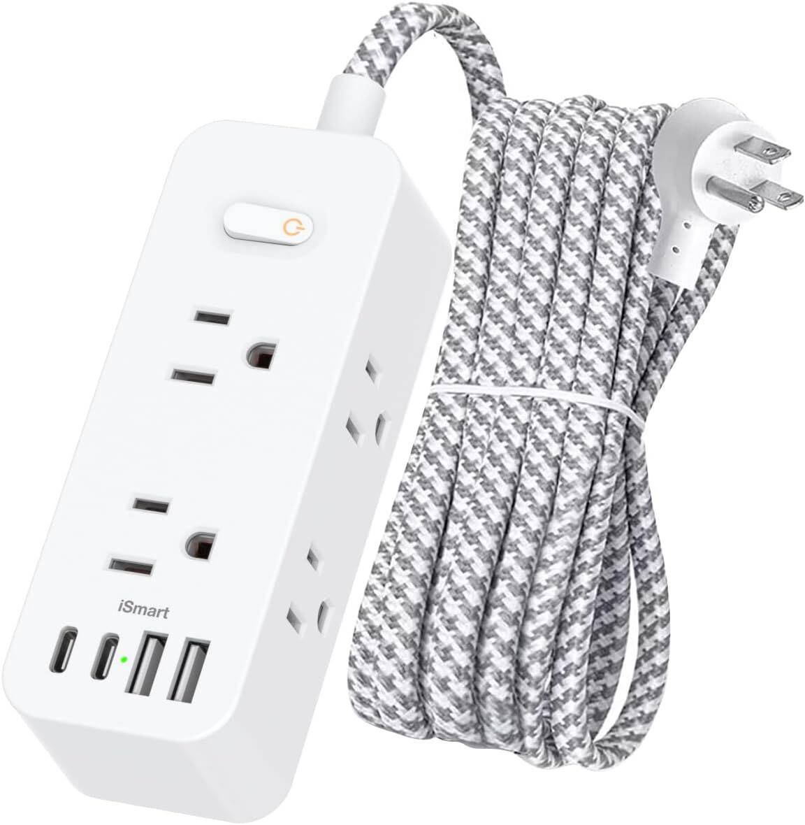 Front. FINEAK - 10 FT Surge Protector Power Strip with 6 Outlets 3 USB Ports - White.
