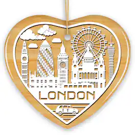 OrnamentallyYou - London City Unique Paper Art Themed Ceramic Christmas Ornament Heart Version - Multi-colored