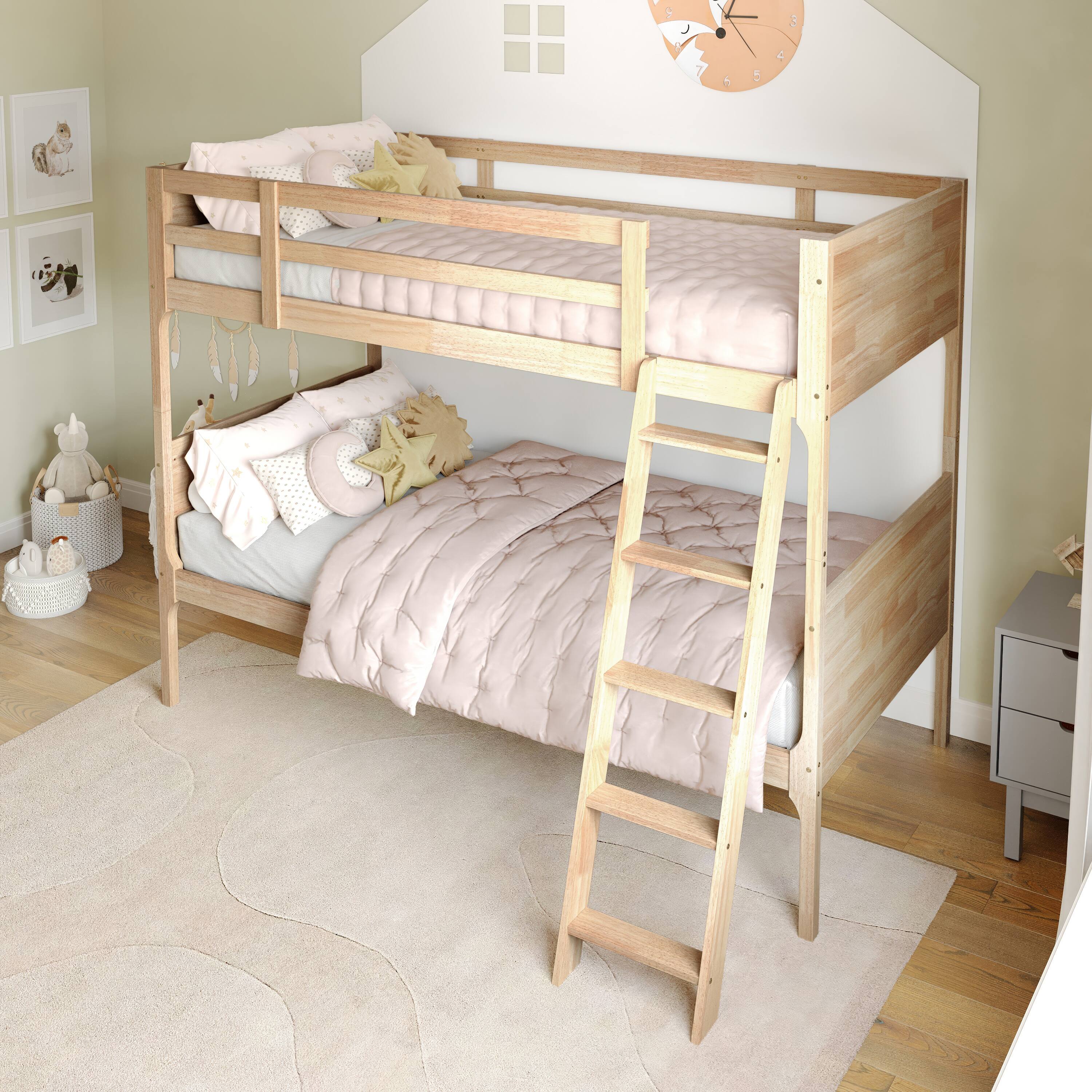 Alt View 1. Flash Furniture - Dallas Bunk Bed Twin Over Twin, Convertible Slatted Solid Wood Bunk Bed Frame with Ladder for Kids, No Box Spring Needed - Brown.