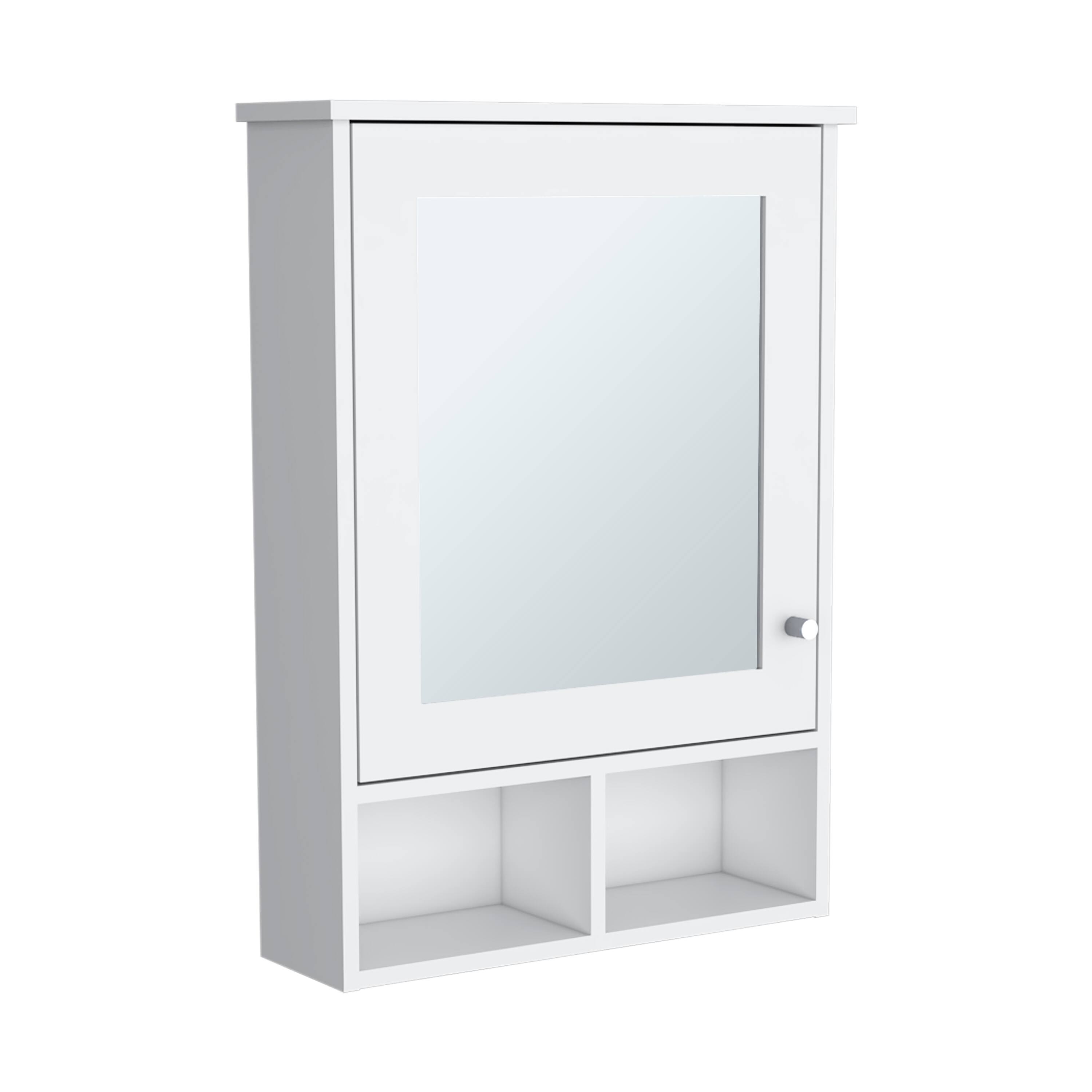 Back. TuHome - Vina Medicine Cabinet With Mirror Door High Cabinet Organizer With Three Concealed Shelves And Two Open Shelves - White.