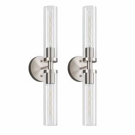RYHNUYNE - Brushed Nickel Wall Sconces 2-Pack with Clear Glass Shades for Bathroom Vanity, Hallway, and Bedroom Lighting