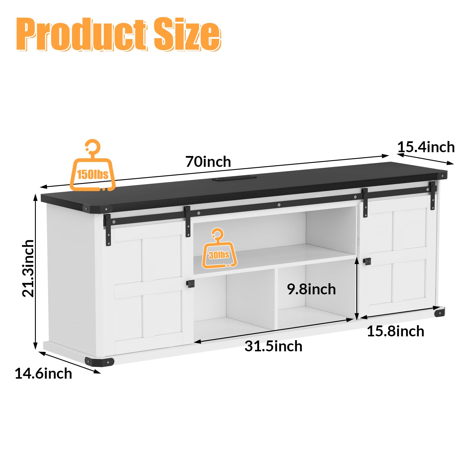 Product Size  
150lbs  
70inch  
15.4inch  
21.3inch  
30lbs  
9.8inch  
15.8inch  
31.5inch  
14.6inch