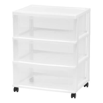 Front. JETRANSPORT - Plastic Drawer Storage Organizer Rolling Cart With Wheels Casters 3-drawers For Art Craft Supplies - White 3 Drawer.
