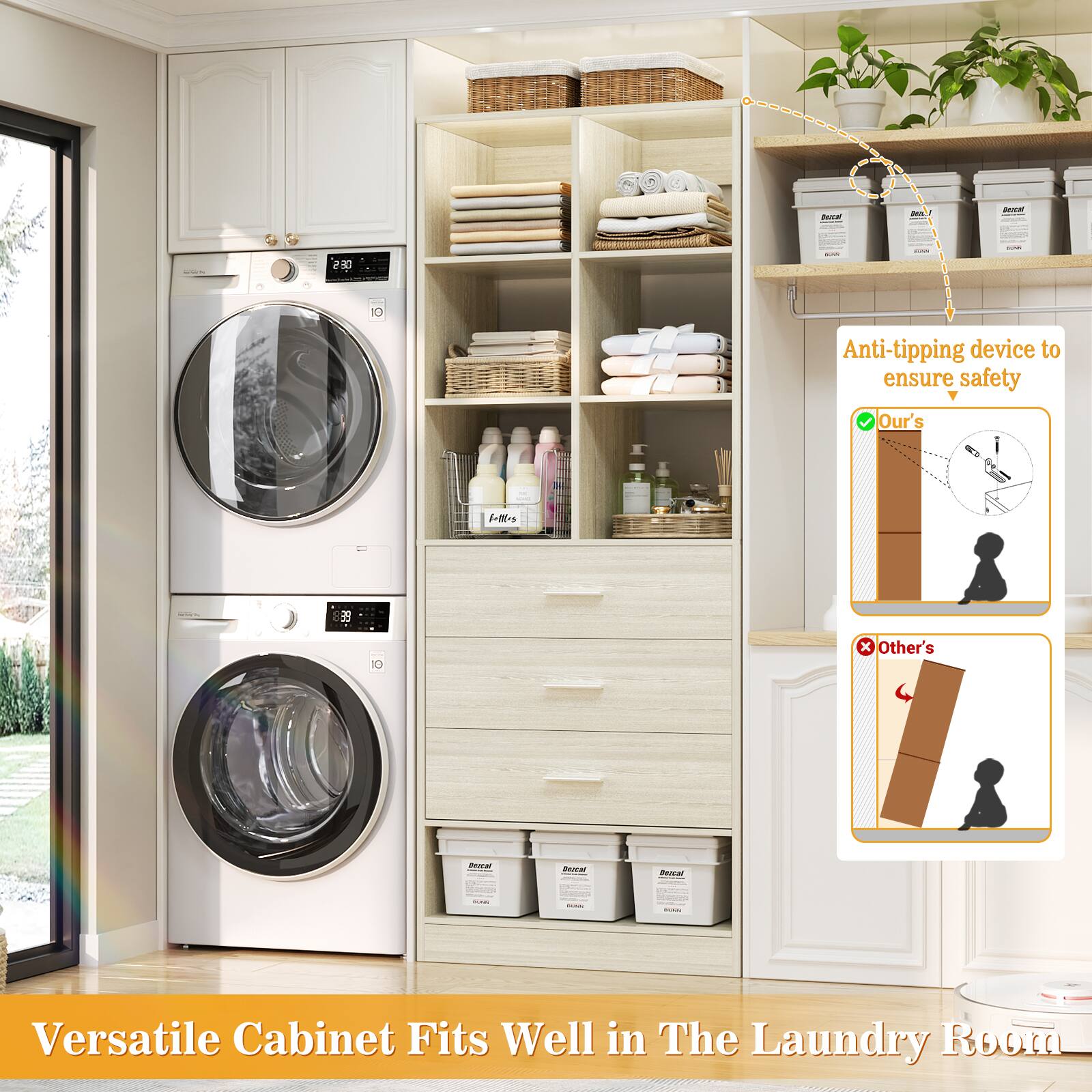 230 - | | | : i JM I nra  I Anti-tipping device to ensure safety Our's I2- SE 10 x Other's  - ies | I ! Versatile Cabinet Fits Well in The Laundry Room