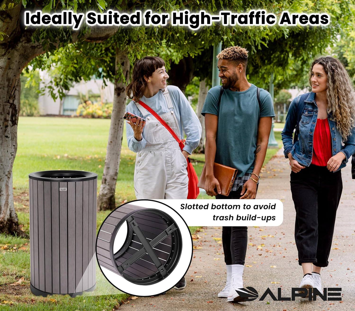 Ideally Suited for High-Traffic Areas

Slotted bottom to avoid trash build-ups

ALPINE