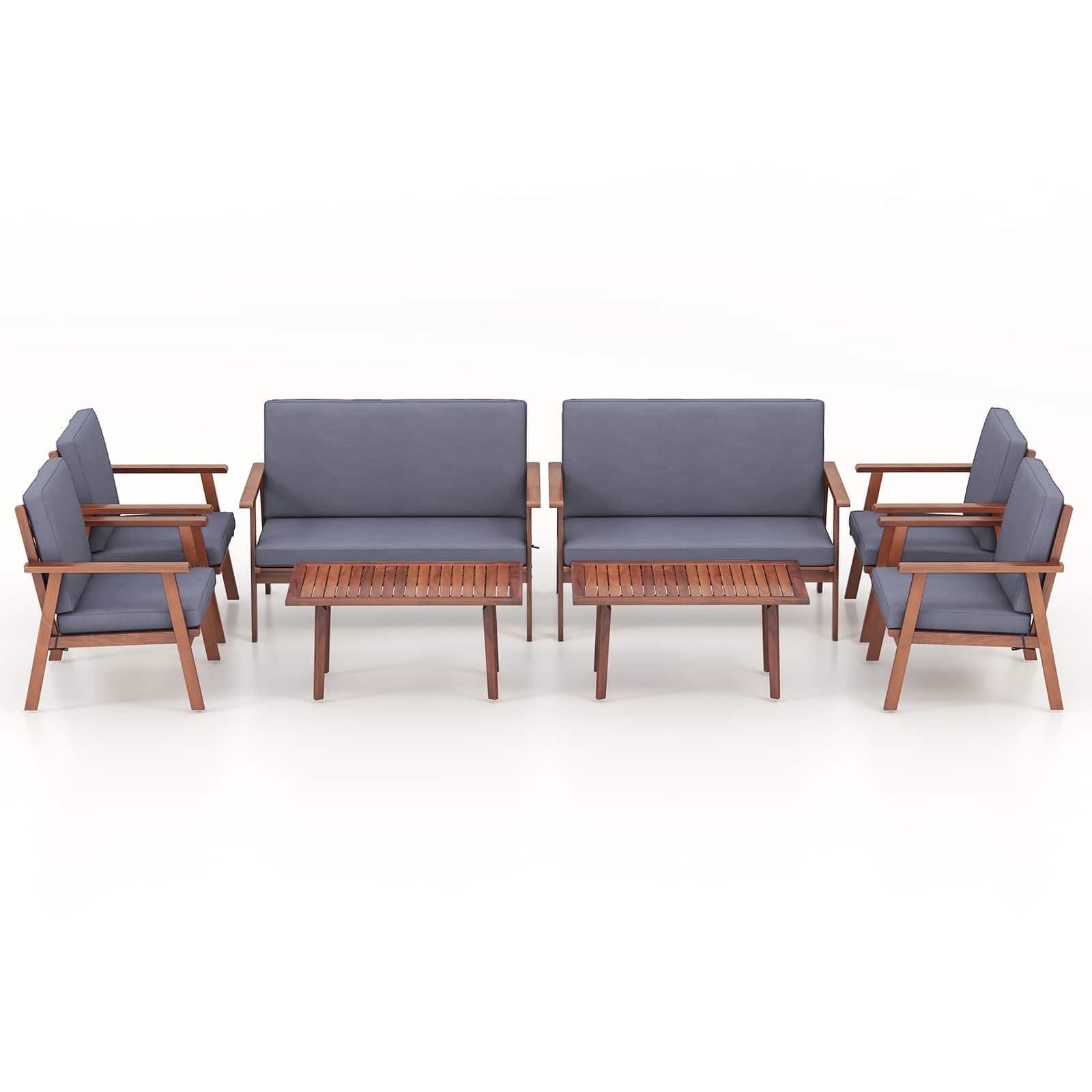 Front. Costway - 8 PCS Patio Conversation Set Acacia Wood Sofa Coffee Table with Cushioned Seat - Natural + Gray.