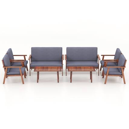 Front. Costway - 8 PCS Patio Conversation Set Acacia Wood Sofa Coffee Table with Cushioned Seat - Natural + Gray.