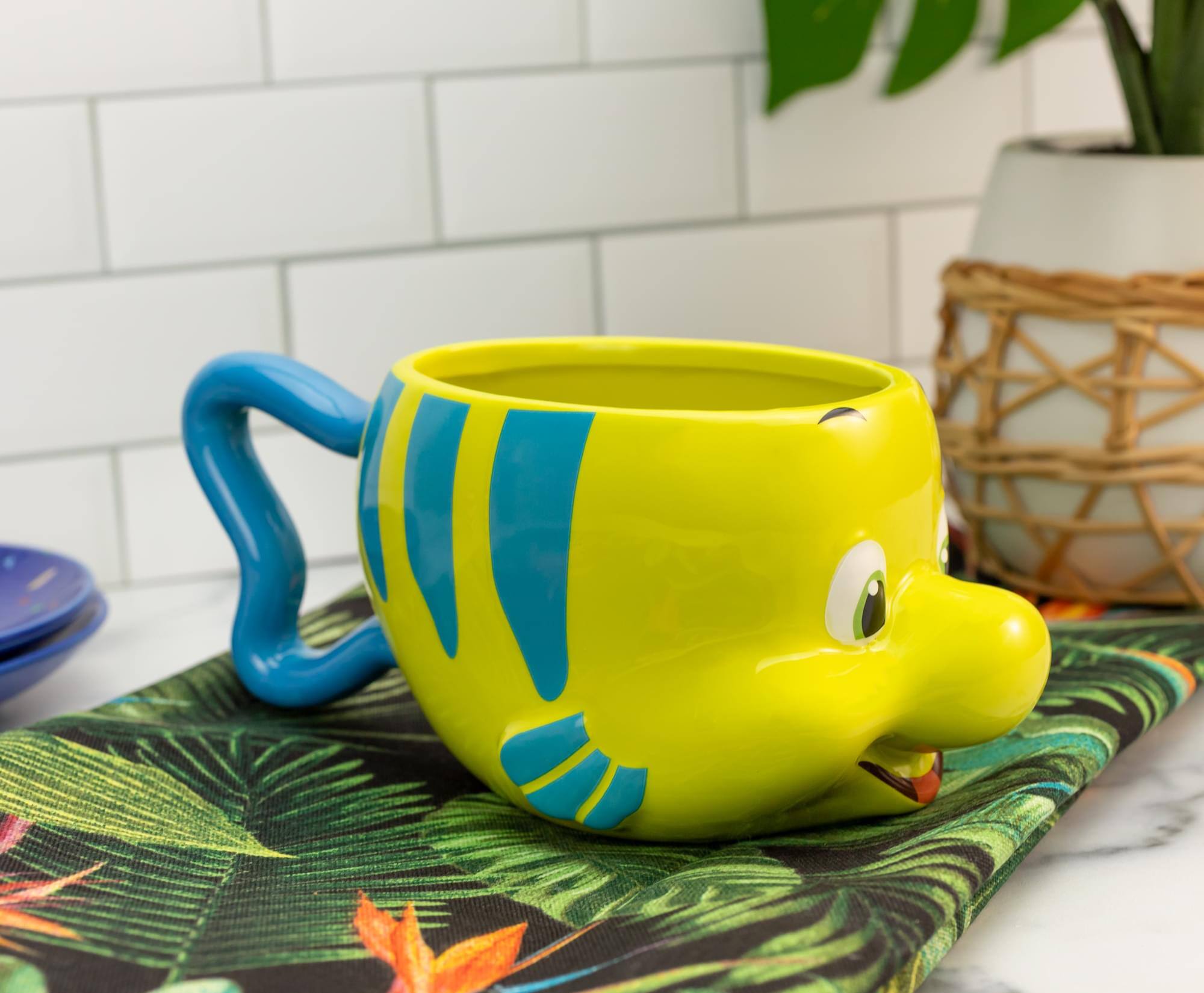 Alt View 4. Silver Buffalo - Disney The Little Mermaid Flounder 3D Sculpted Ceramic Mug | Holds 20 Ounces - Yellow.