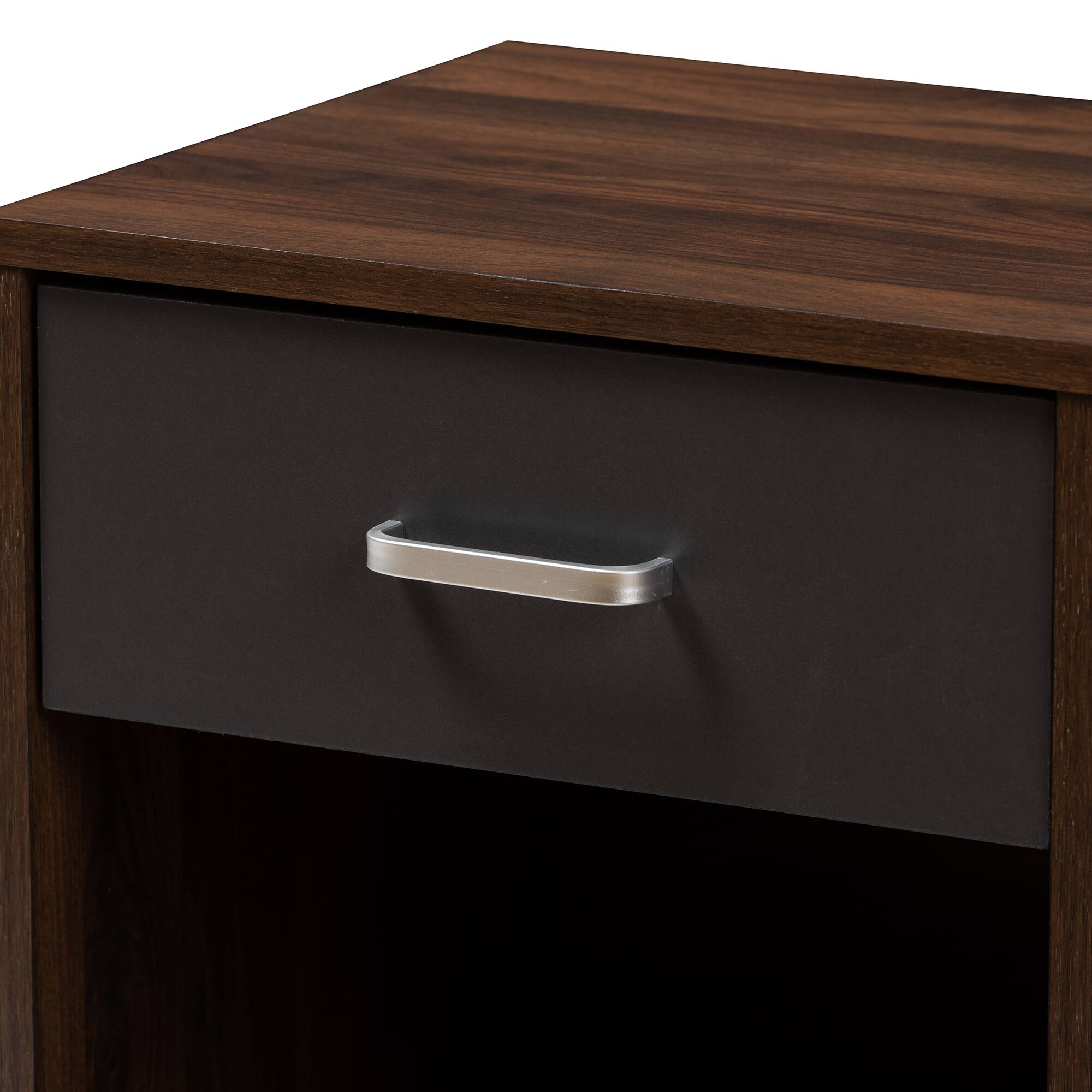 Alt View 1. Baxton Studio - Hansel Modern and Contemporary 1-Drawer Dark Brown and Dark Finished Nightstand - Walnut Brown/Dark Grey.