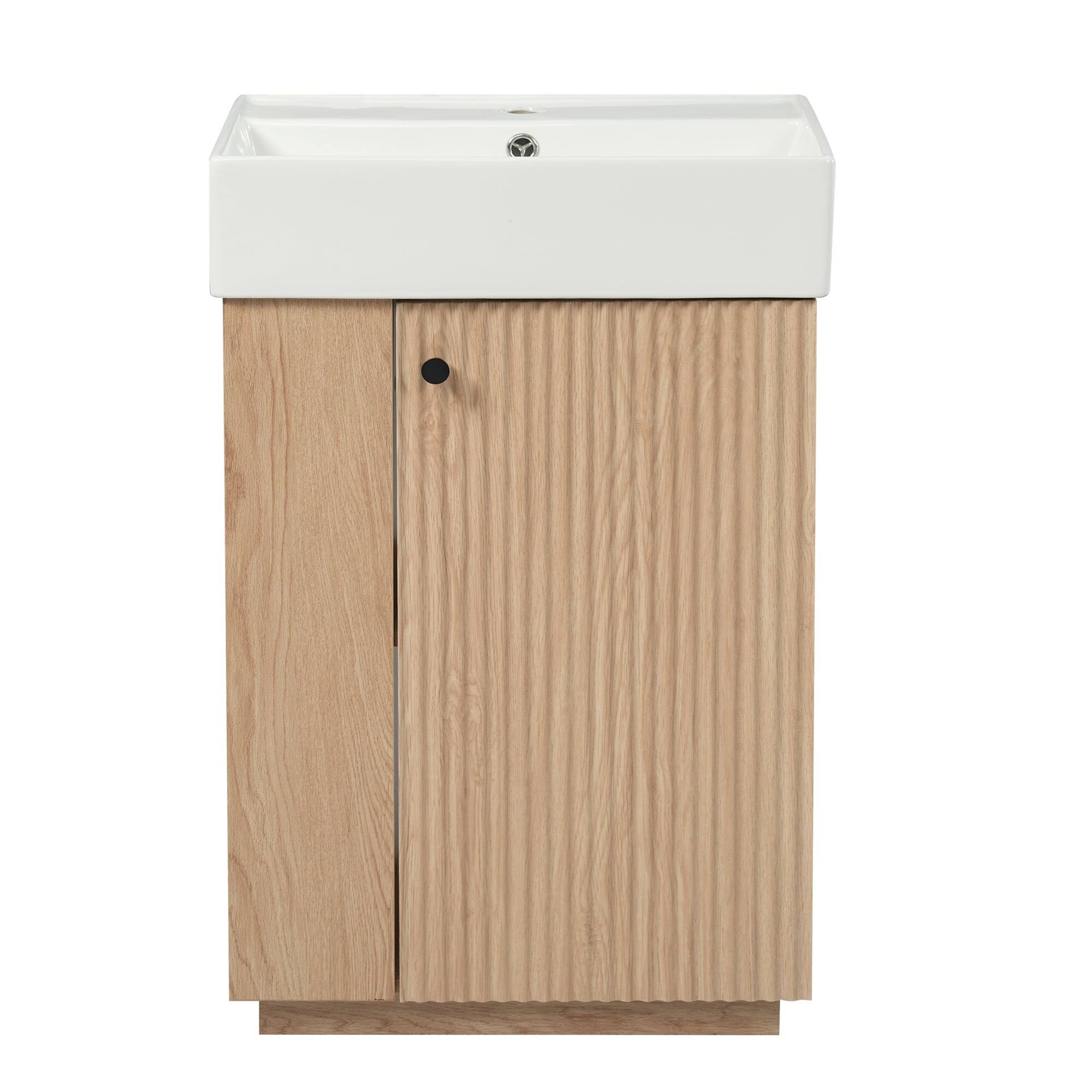 Alt View 10. Boyel Living - 21.6 Inch Bathroom Vanity with Ceramic Sink Wood Grain Cabinet Right Door Soft Close and Open Storage - Wood.