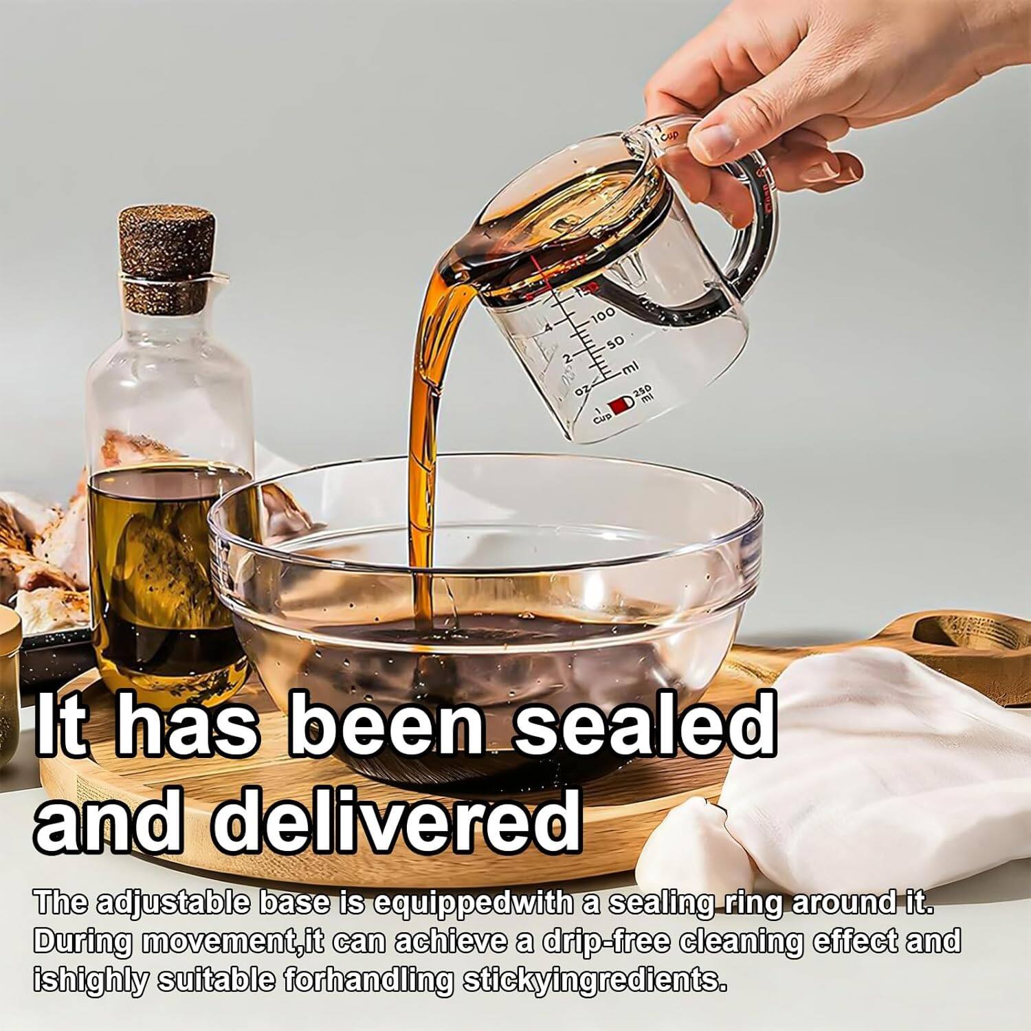 It has been sealed and delivered.

The adjustable base is equipped with a sealing ring around it. During movement, it can achieve a drip-free cleaning effect and is highly suitable for handling sticky ingredients.