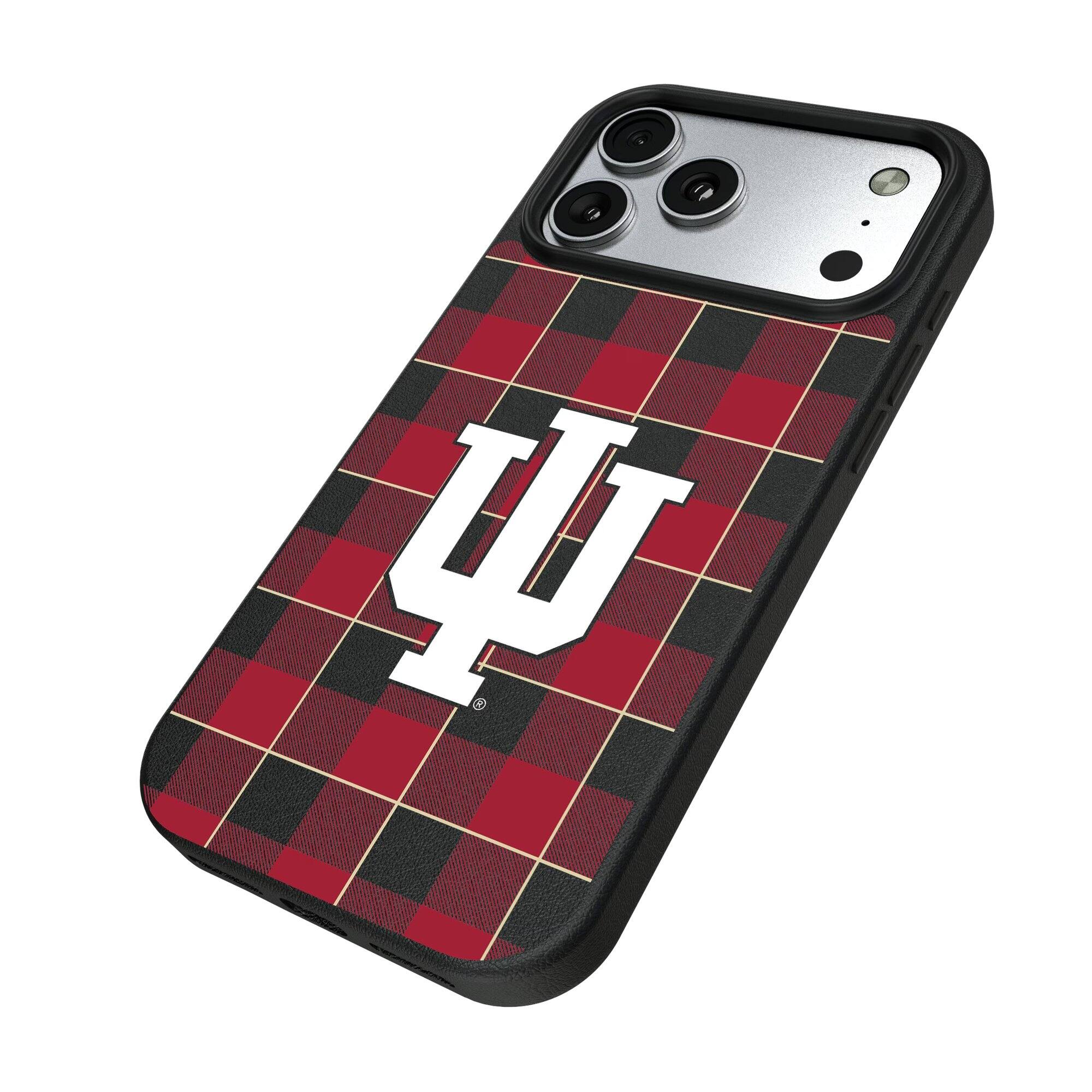 Alt View 1. Keyscaper - Indiana Hoosiers Plaid Magnetic Bump iPhone Case - 16 - Black.