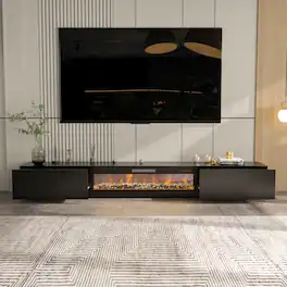 FUFU&GAGA - Modern Electric Fireplace TV Stand with Hidden Storage, 12-Color Flame, Quiet Supplemental Heating - Black