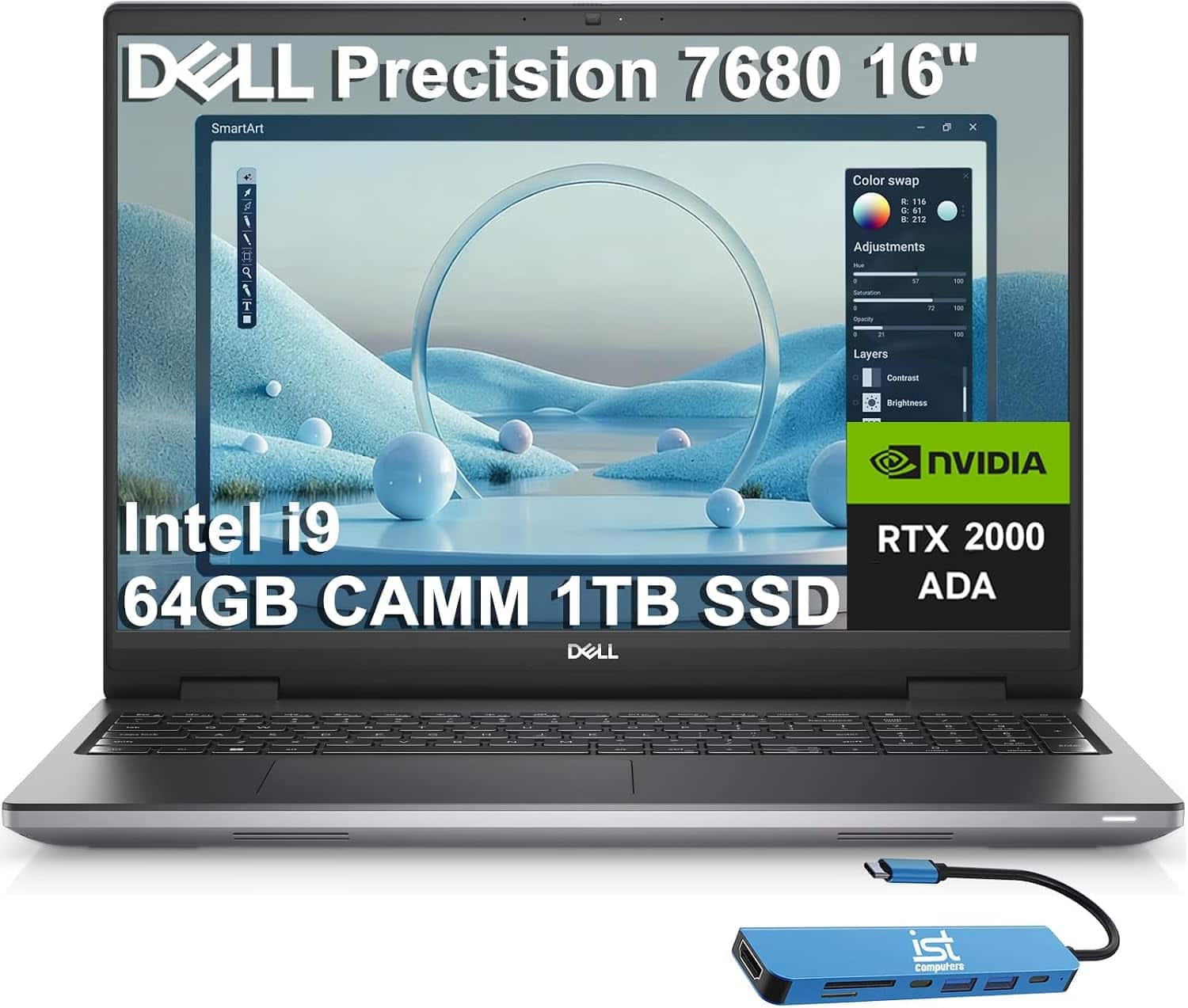 Dell - Precision 7680 16"FHD+ Workstation Laptop - Precision 7 - NVIDIA RTX2000Ada - i9-13950HX - 64GB RAM - 1TB SSD - Win11Pro - Titan Grey