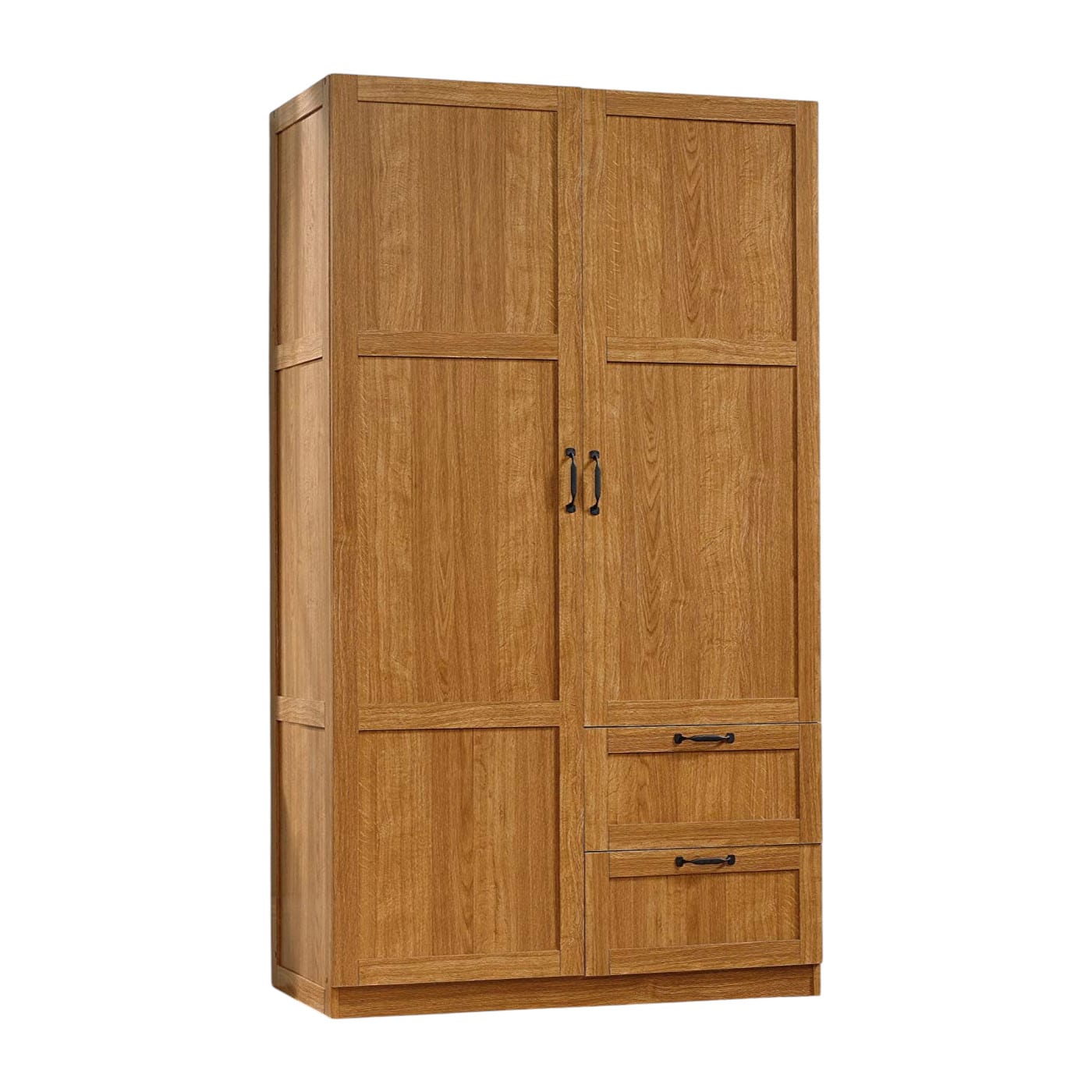 SlickBlue - Freestanding Closet Organizer with Doors and Shelves for Bedroom Storage - Medium Oak
