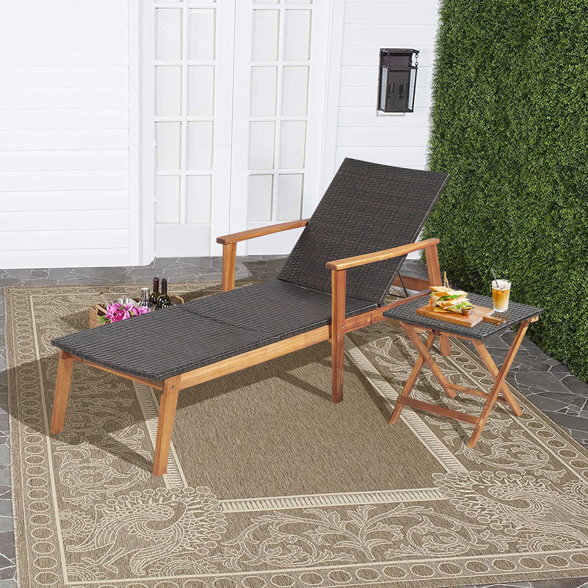Alt View 9. Gymax - Gymax 3PCS Outdoor Chaise Lounge Set Patio Yard w/ Side Table Adjustable Backrest - Mix Brown.