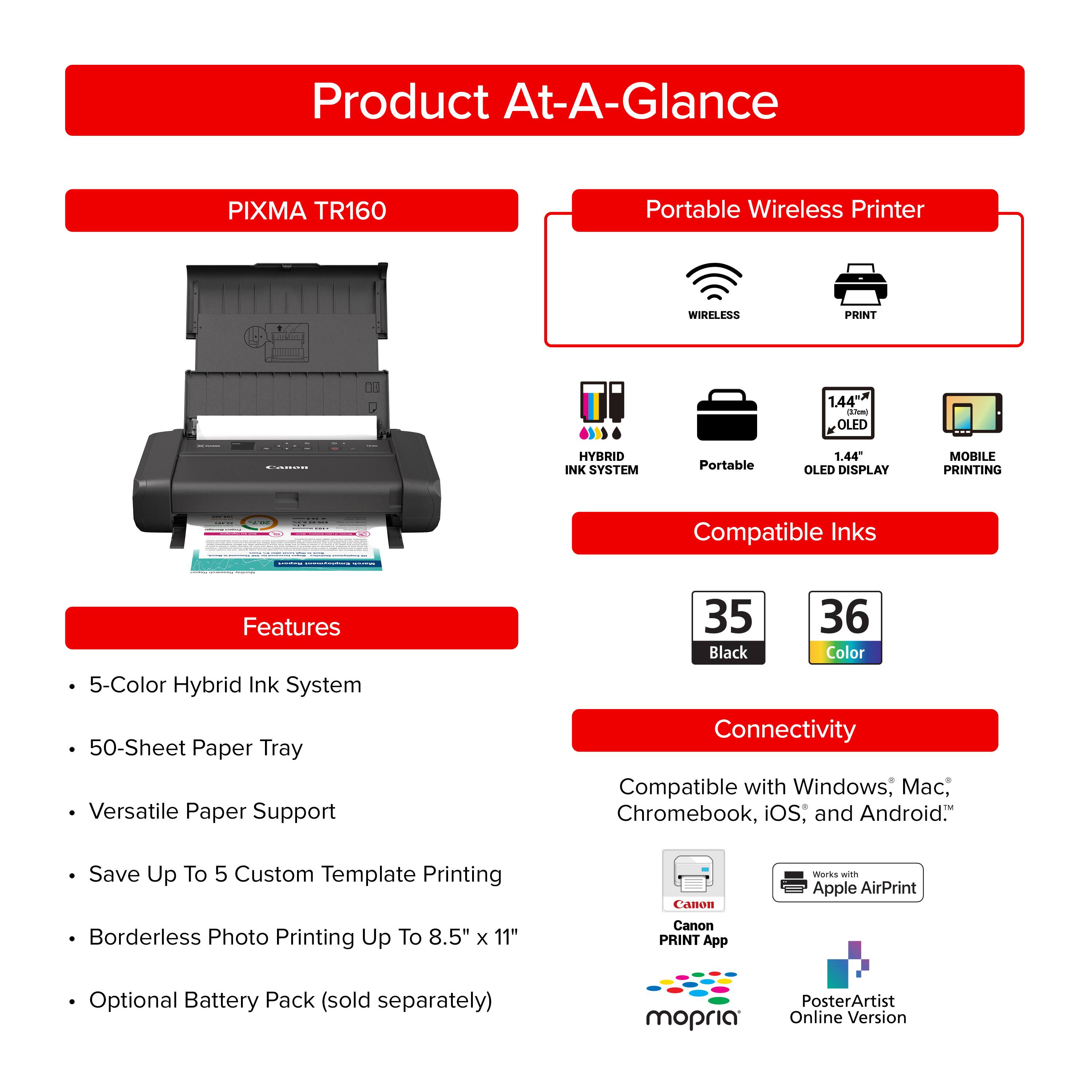Canon PIXMA TR160 Portable Wireless Inkjet Printer Black - Best Buy