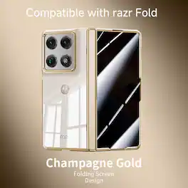 Dteck - Rugged Case Motorola Razr Fold (2026) Clear Slim Fit Shockproof Hinge Protection Cover With Built-in Screen Protector - Gold(Privacy Film)
