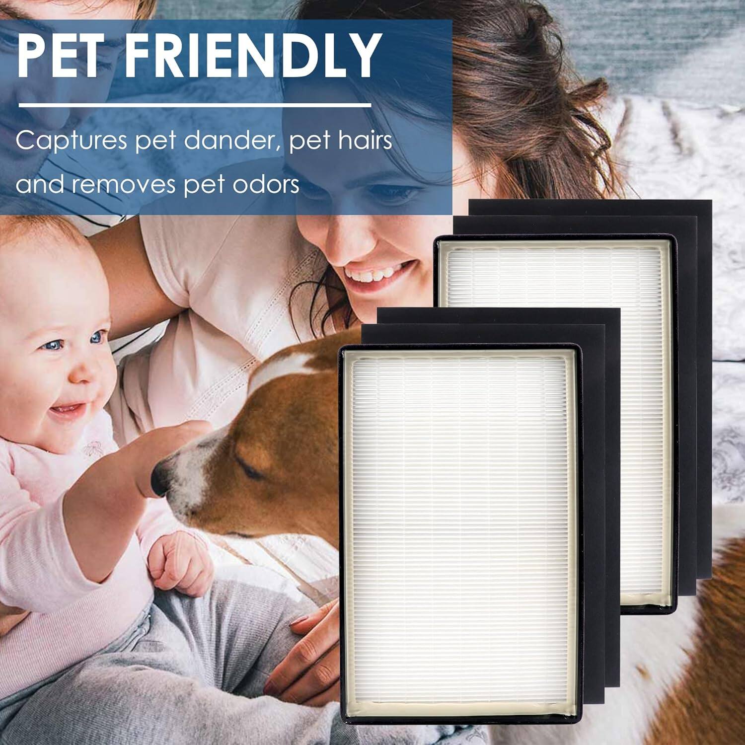 PET FRIENDLY  
Captures pet dander, pet hairs and removes pet odors