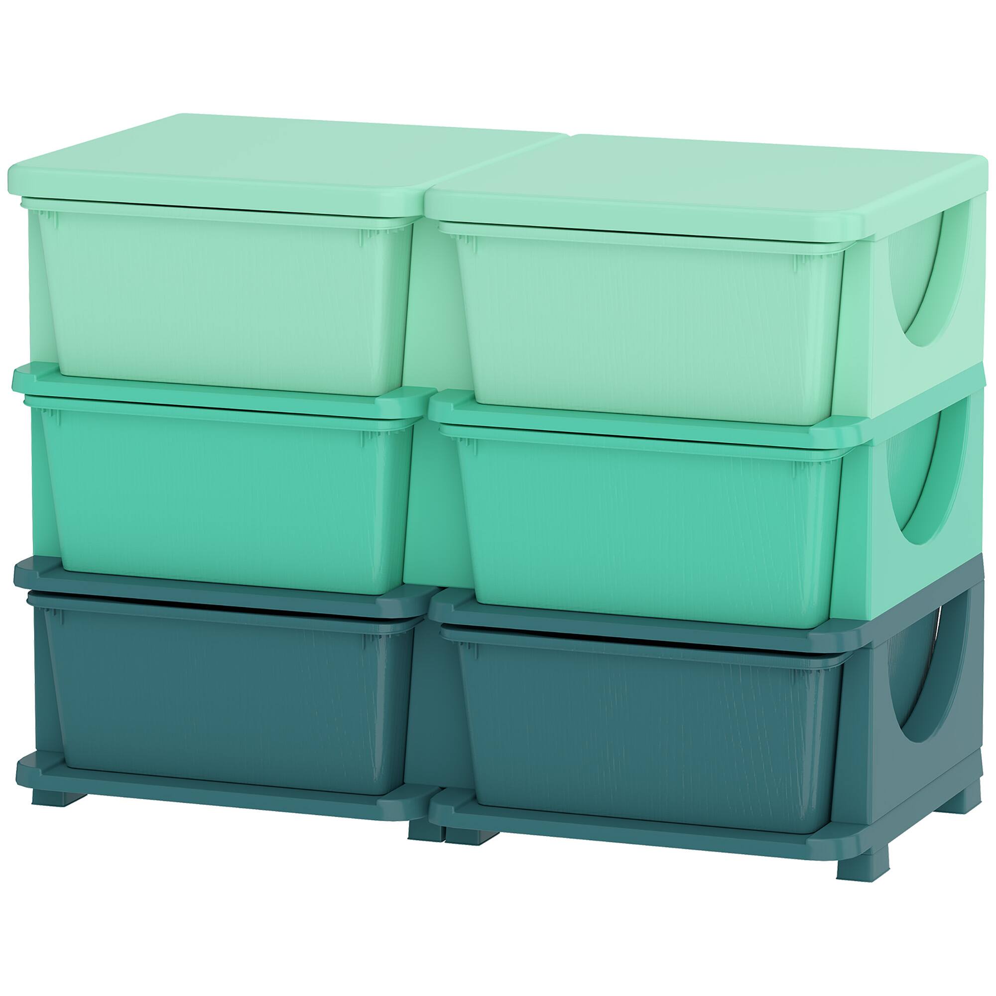 Front. Qaba - Tier Kids Storage Organizer with 6 Drawers for Bedroom, Nursery, Kindergarten, Living Room - Green.