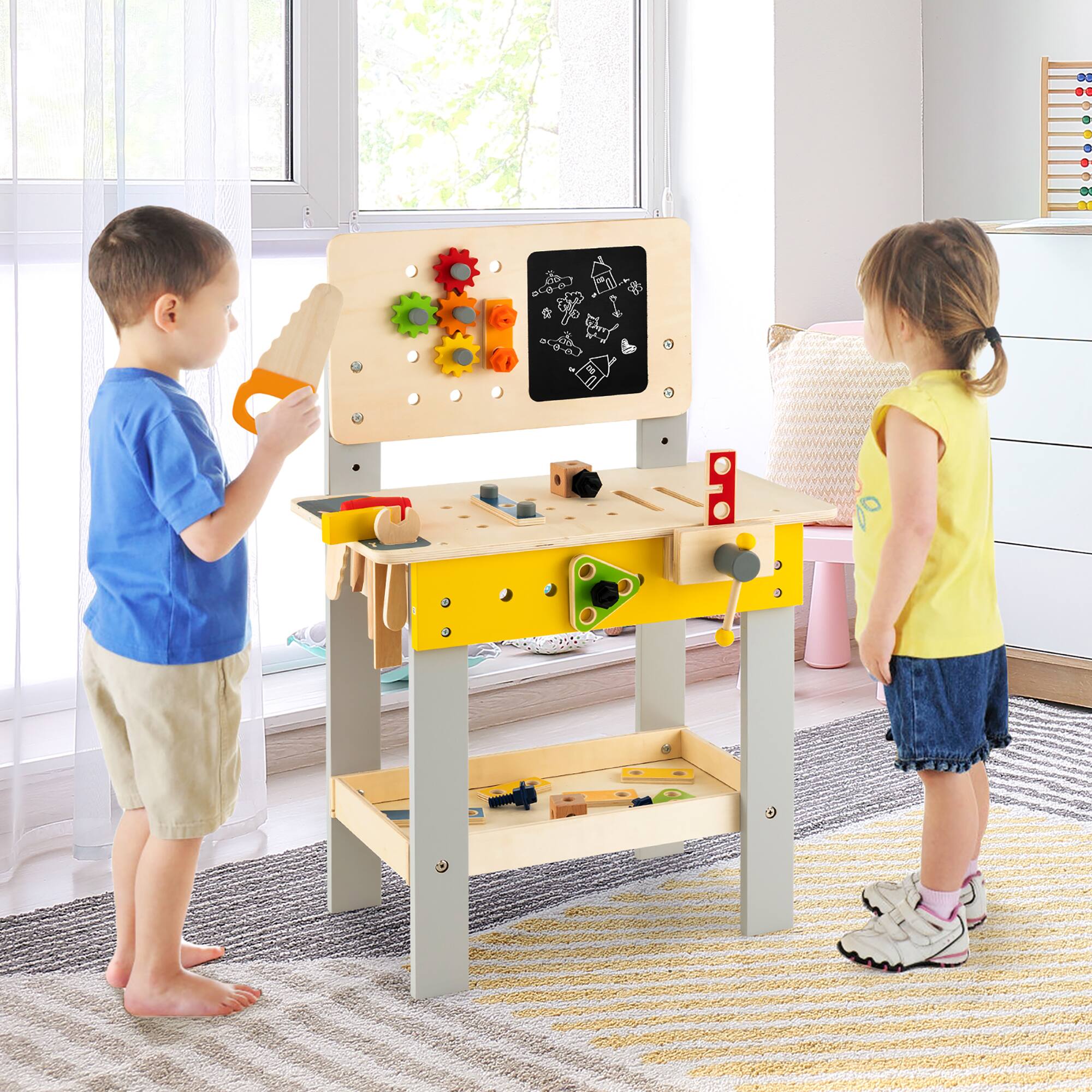 Alt View 3. Costway - Costway Wooden Tool Bench Workbench Toy Play for Kids with Tools Set for Toddlers Ages 3 + - Multicolor.