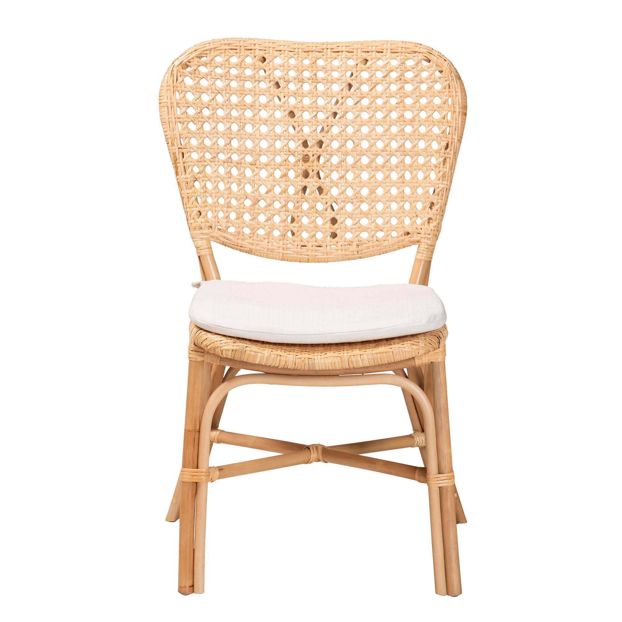 Angle. bali & pari - Nadira Modern Bohemian Finished Rattan Dining Chair - Natural Brown.