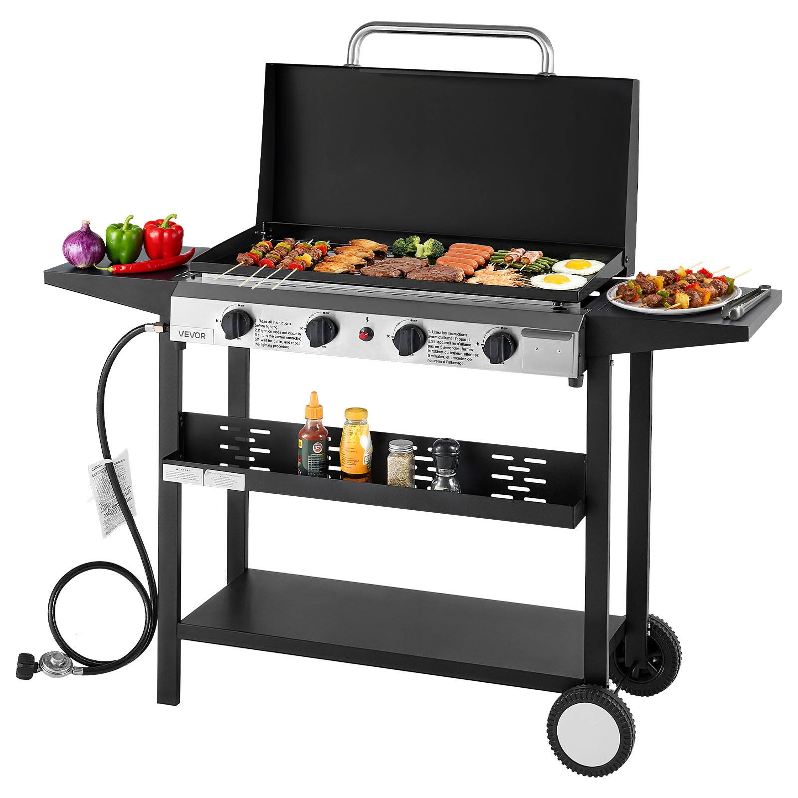 VEVOR - Gas Griddle, 4-Burner Flat Top Grill, 29 inch Grill Plate Propane Griddle with Wheels, Lid, 28000 BTU Outdoor Flat - Black price history on PriceWatchPro