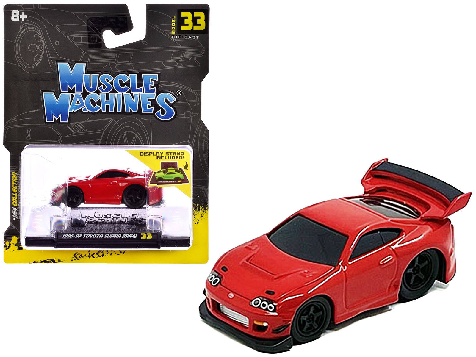 8+ MODEL 33 DIE-CAST MUSCLE MACHINES COLLECTION *1:54 . DISPLAY STAND INCLUDED! - CHANA 1995-97 TOYOTA SUPRA (MK4) 33