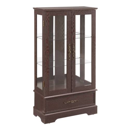 Alt View 6. LUCKY ONE - 25.98in Freestanding Lighted Glass Curio Cabinet with Drawer and Adjustable Shelves for Collectibles - Cherry.