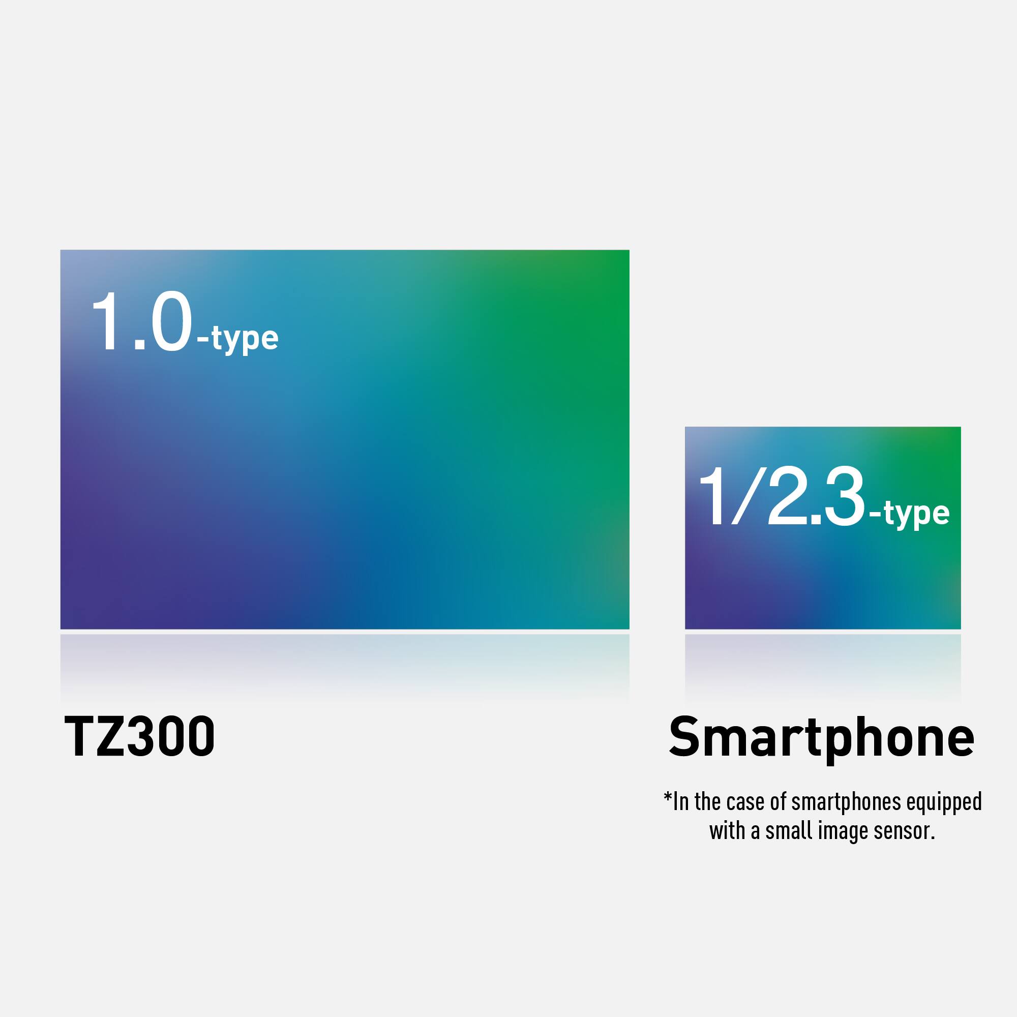 1.0-type  
TZ300  

1/2.3-type  
Smartphone  

*In the case of smartphones equipped with a small image sensor.