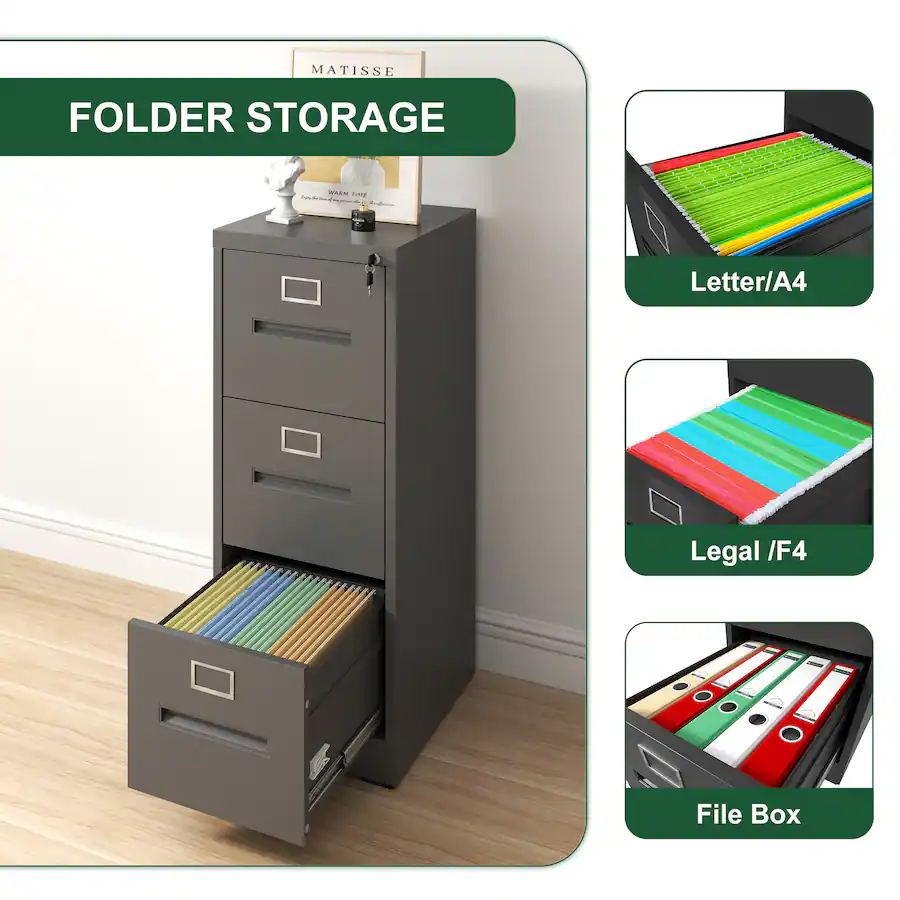 GOODSILO Heavy Duty Three Drawer File Storage Cabinet with Security ...