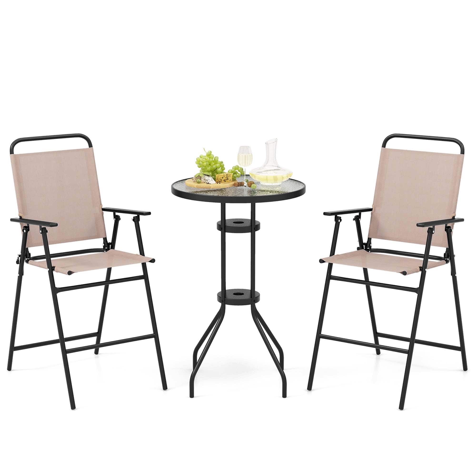 "Costway - 3PCS Patio Bistro Set Folding Chairs Round Bar Table with 1.6""Umbrella Hole Yard - Beige" price history on PriceWatchPro