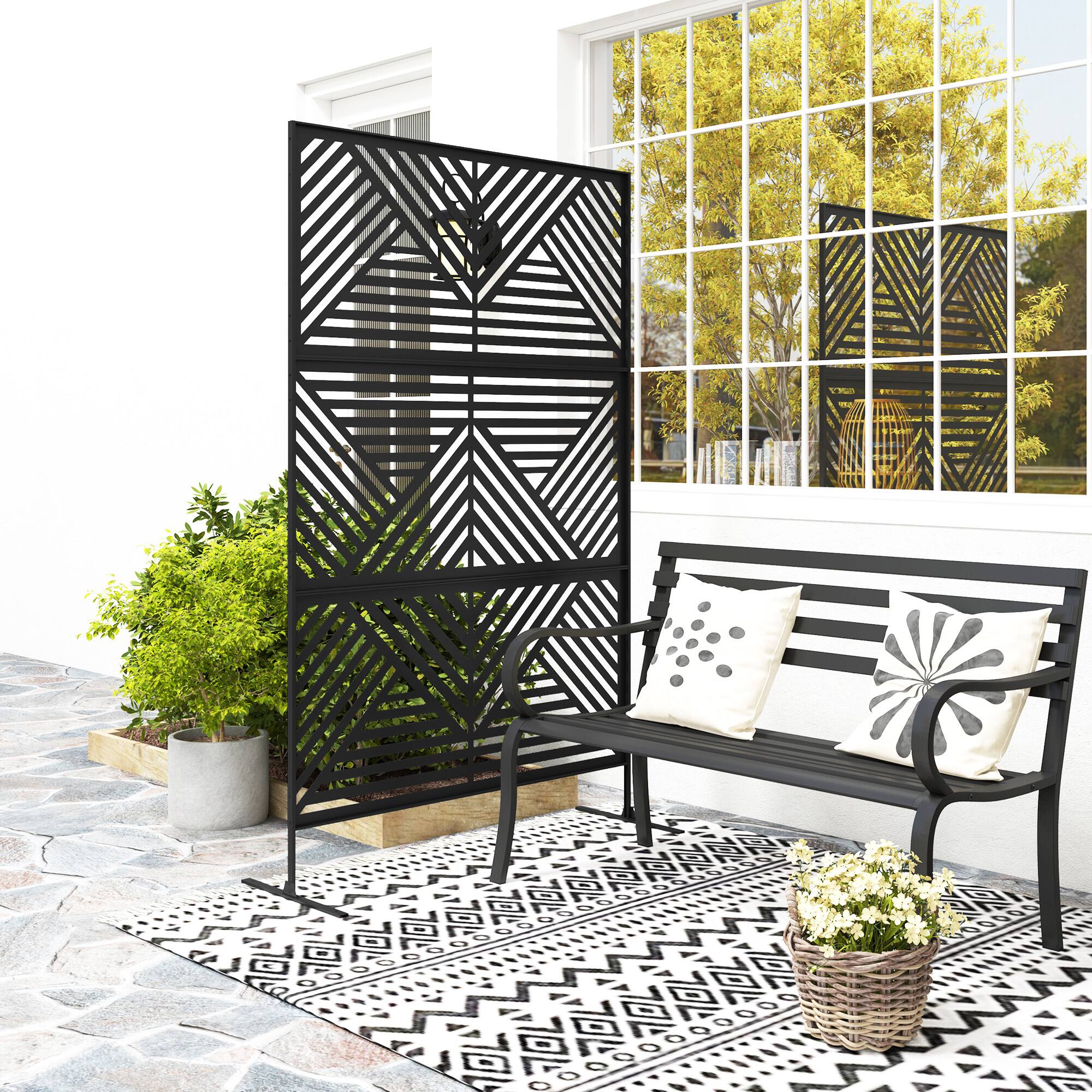 Alt View 1. Outsunny - Privacy Fence Screen, Metal Outdoor Privacy Screen Climbing Plant Trellis with Stand - Black.