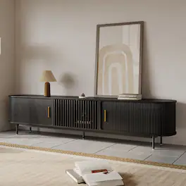 POVISON - 94"Mid-Century Modern Tambour Door TV Stand - Black