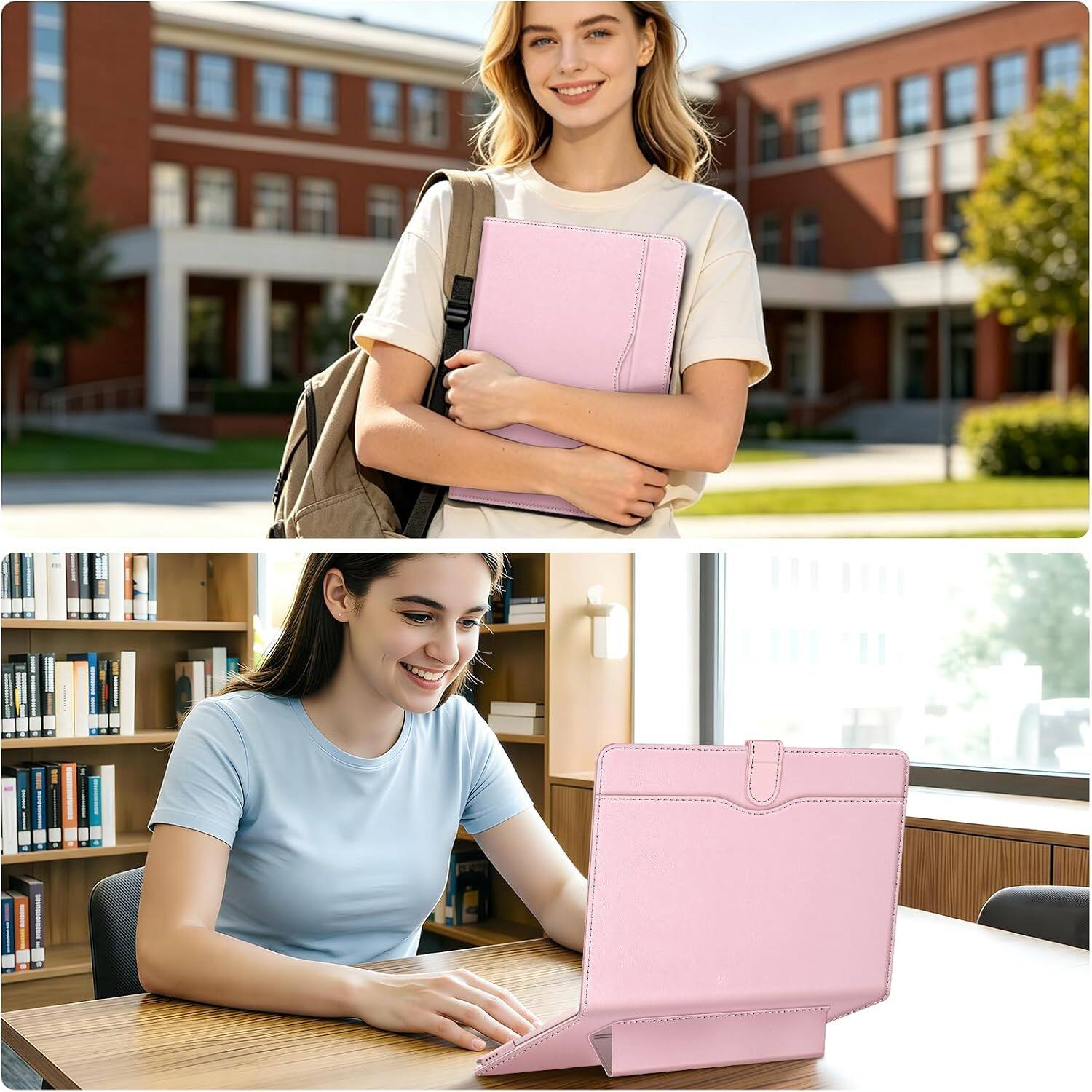 Alt View 3. Fintie - Folio Sleeve for MacBook Neo 13 Inch A3404 2026, Foldable Stand, Document Pocket, Magnetic Closure, PU Leather Cover - Blush.